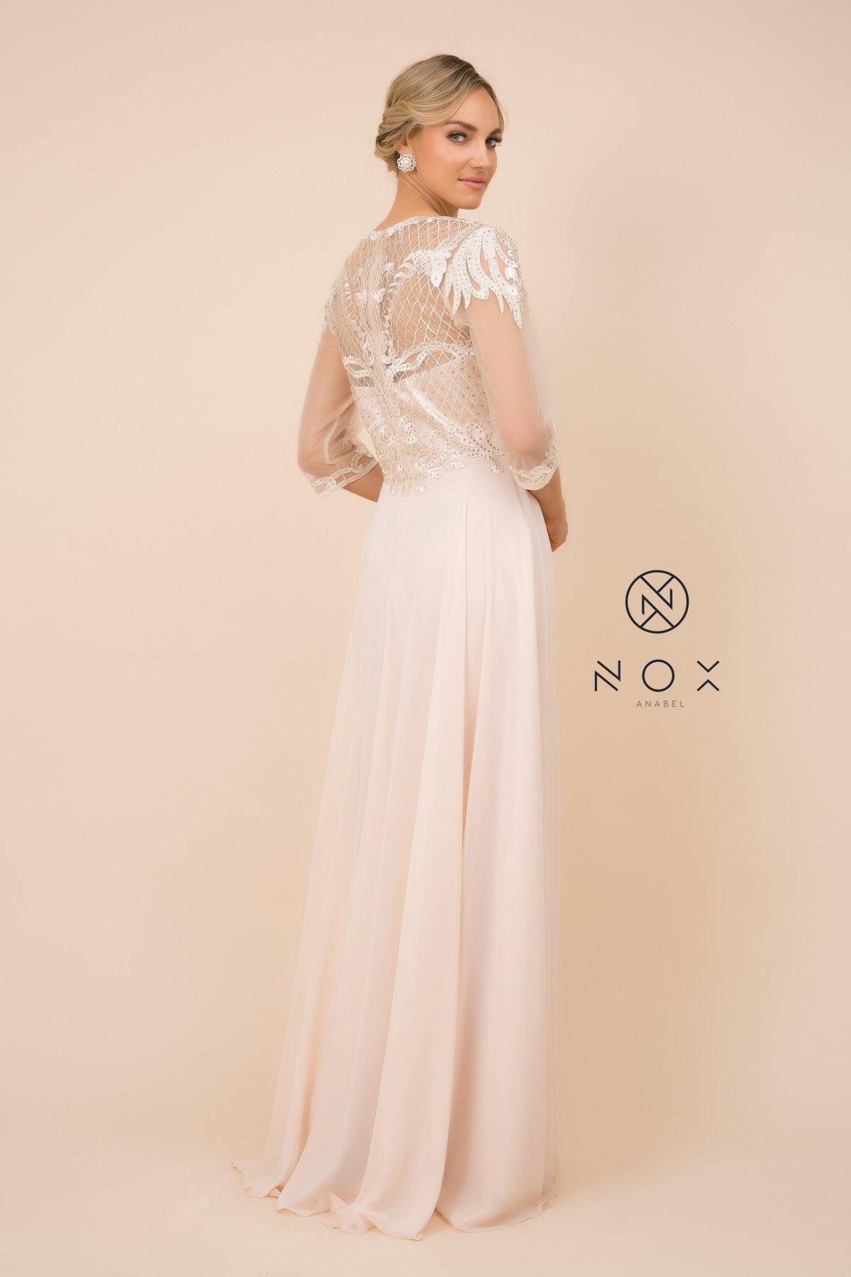 Lace Applique Chiffon Long Gown Formal - The Dress Outlet Nox Anabel
