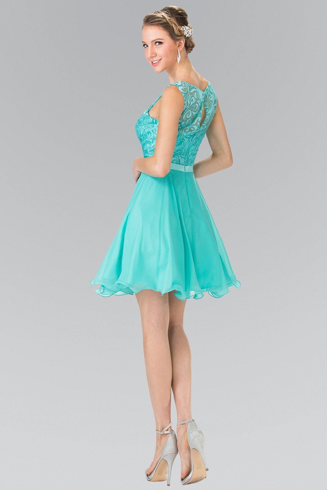 Lace Bodice A-Line Short Dress Cocktail - The Dress Outlet Elizabeth K
