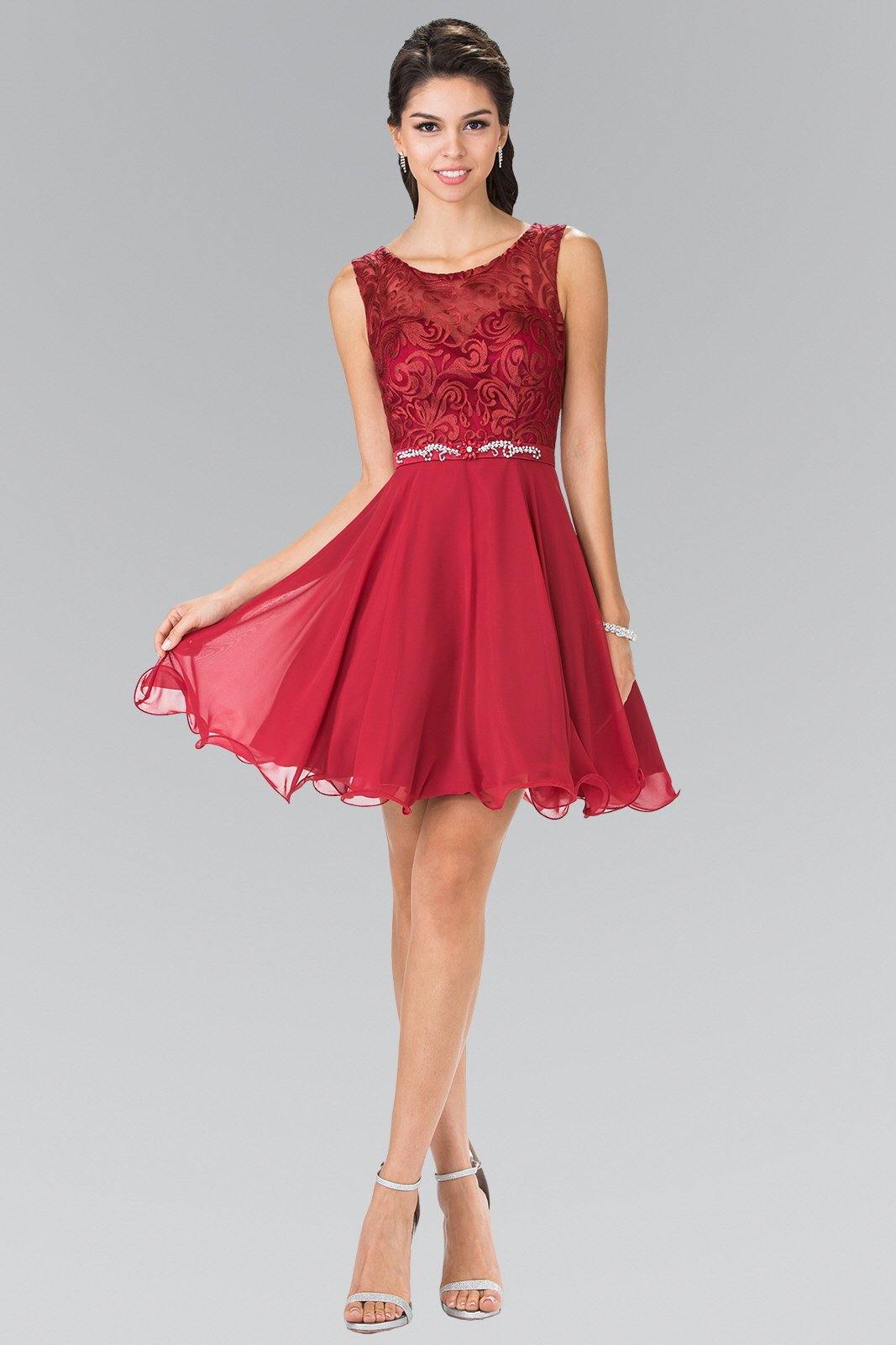Lace Bodice A-Line Short Dress Cocktail - The Dress Outlet Elizabeth K