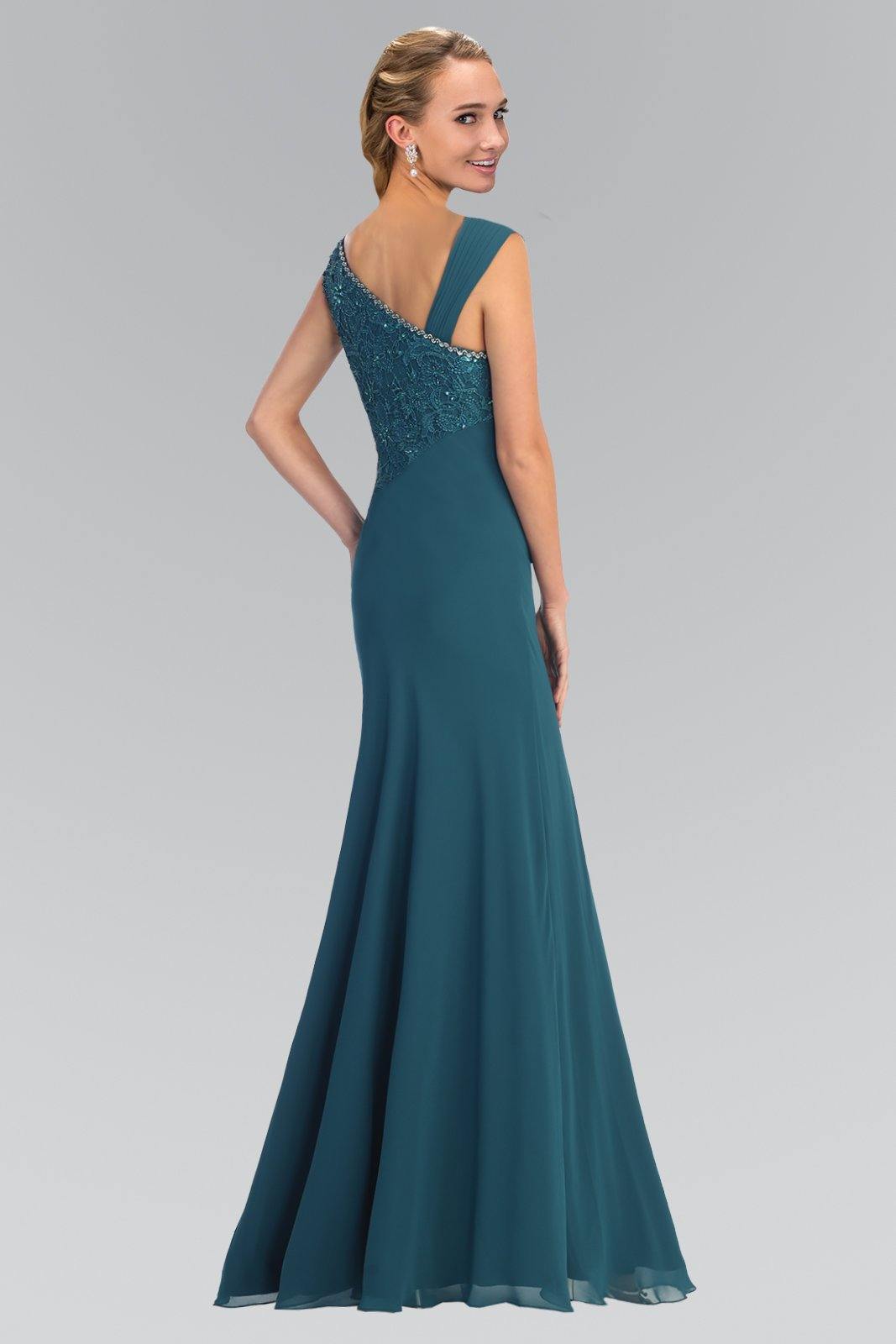 Lace Embellished Bodice Chiffon Long Formal Dress