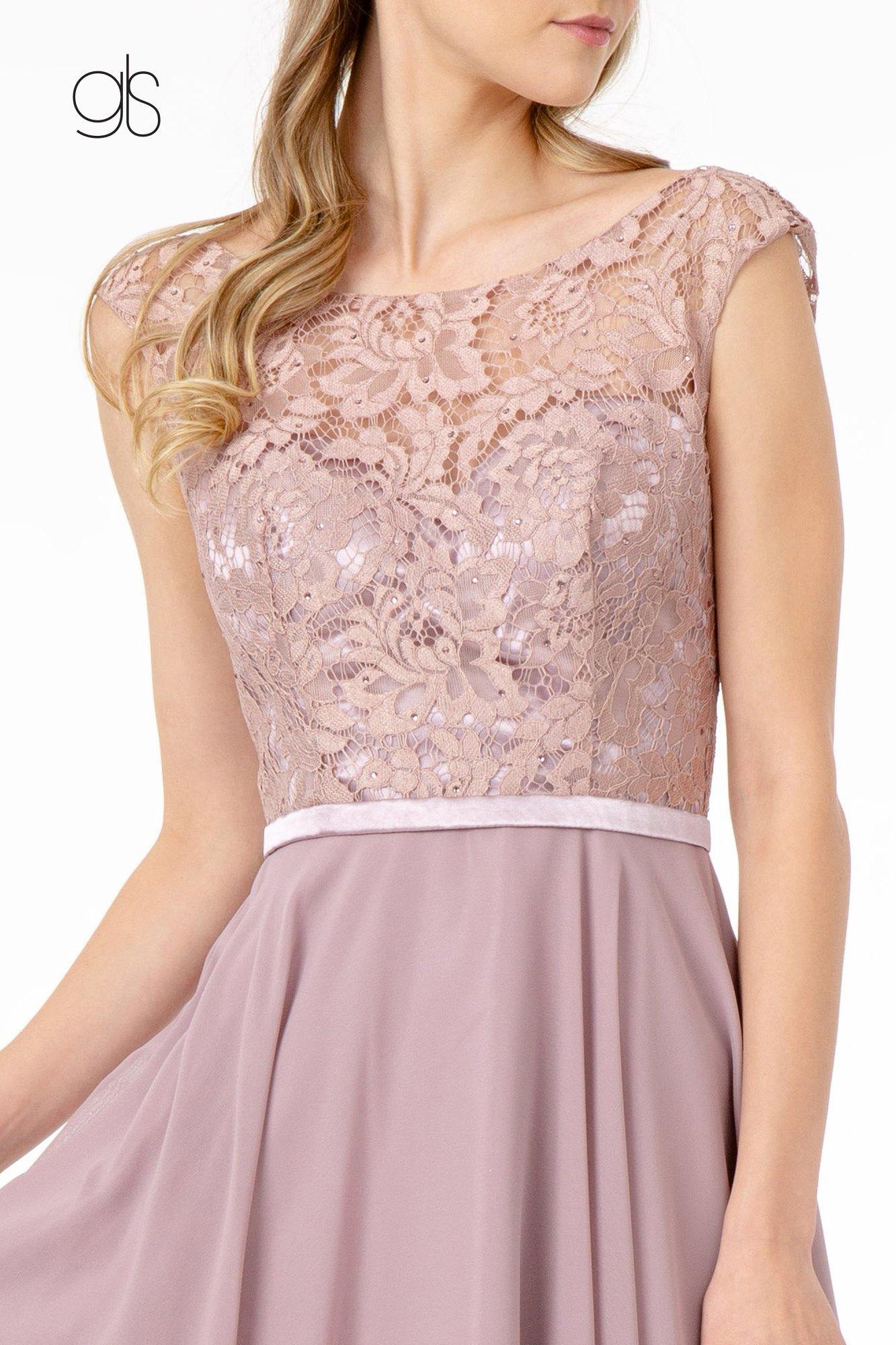 Lace Embellished Bodice Chiffon Short Graduation Dress