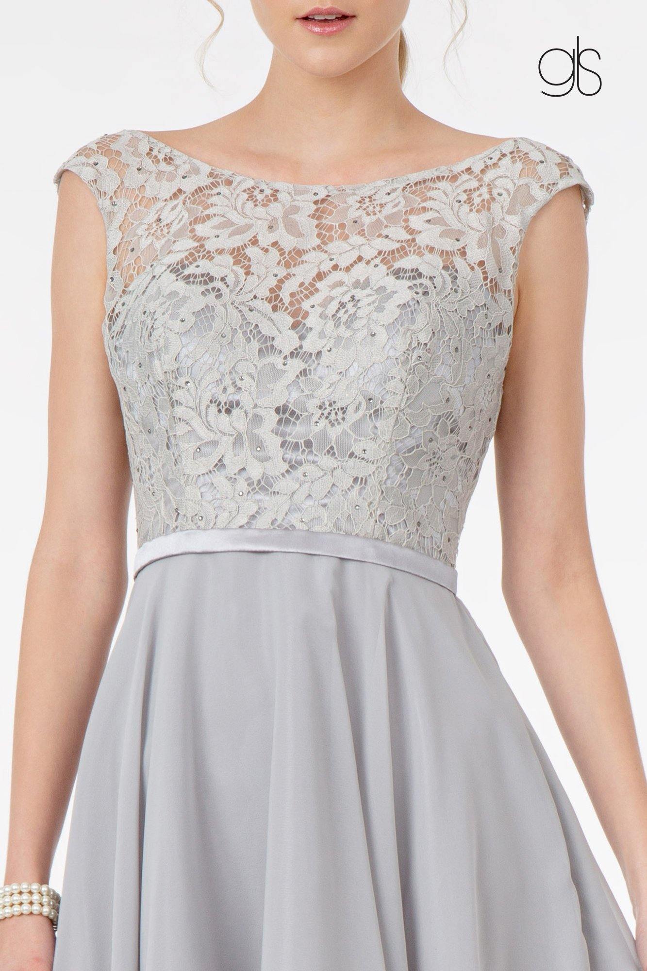 Lace Embellished Bodice Chiffon Short Dress - The Dress Outlet Elizabeth K