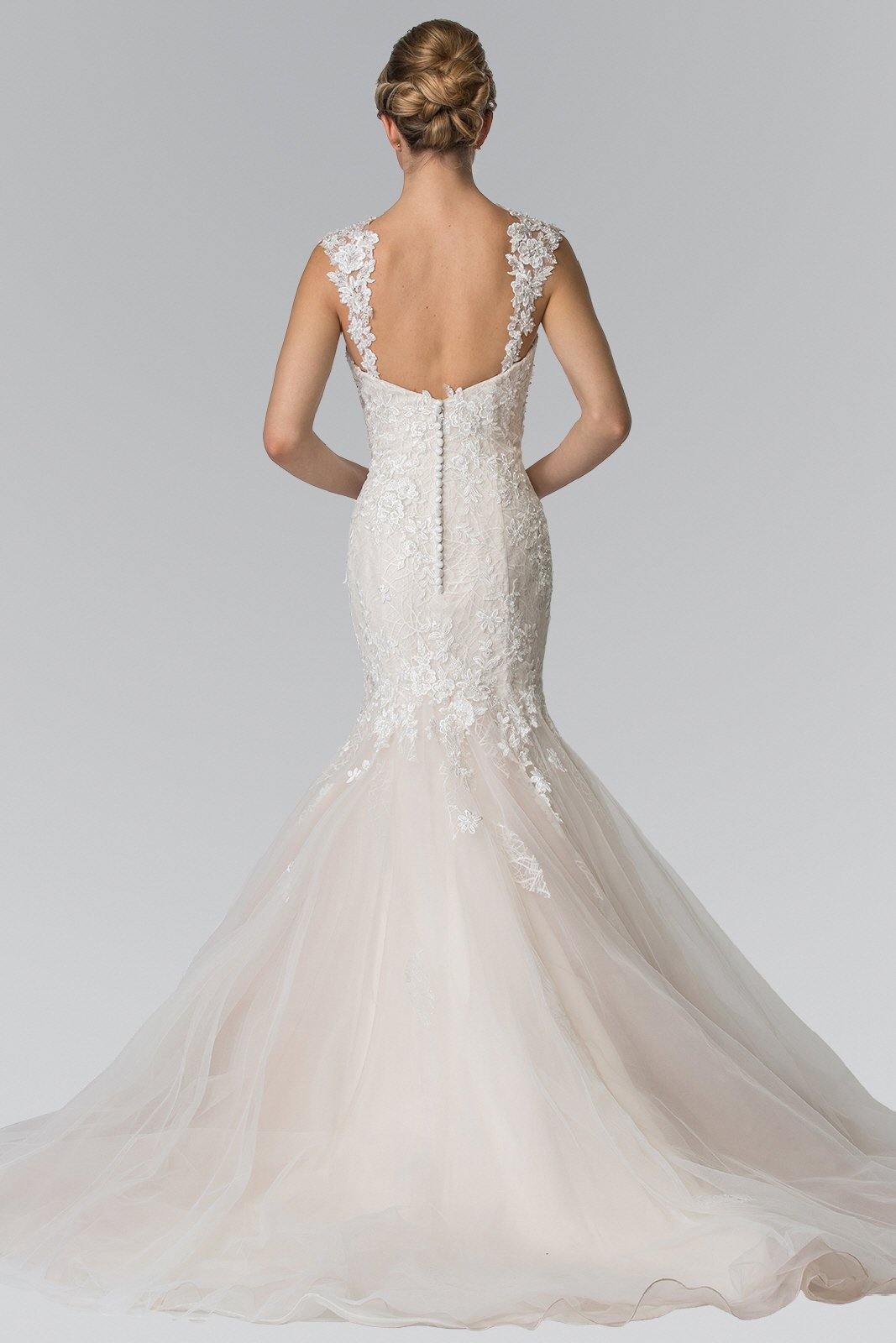 Ivory/Champagne Lace Embellished Long Mermaid Style Wedding Dress
