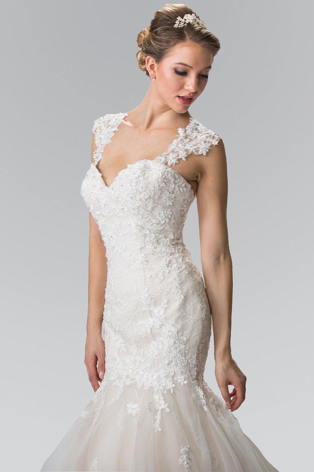 Lace Embellished Long Mermaid Style Wedding Dress - The Dress Outlet Elizabeth K
