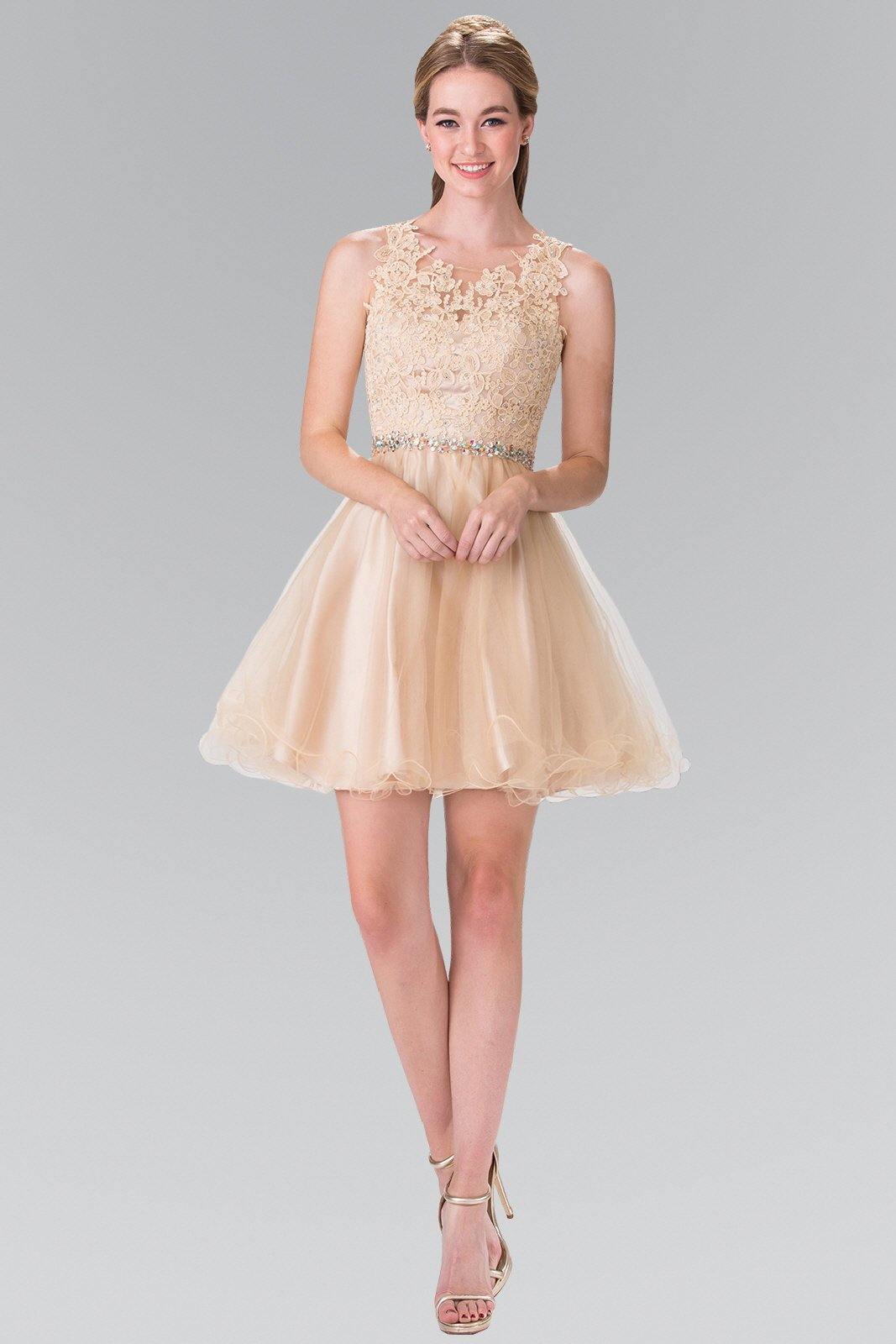 Lace Illusion Top A-line Short Dress Cocktail - The Dress Outlet Elizabeth K