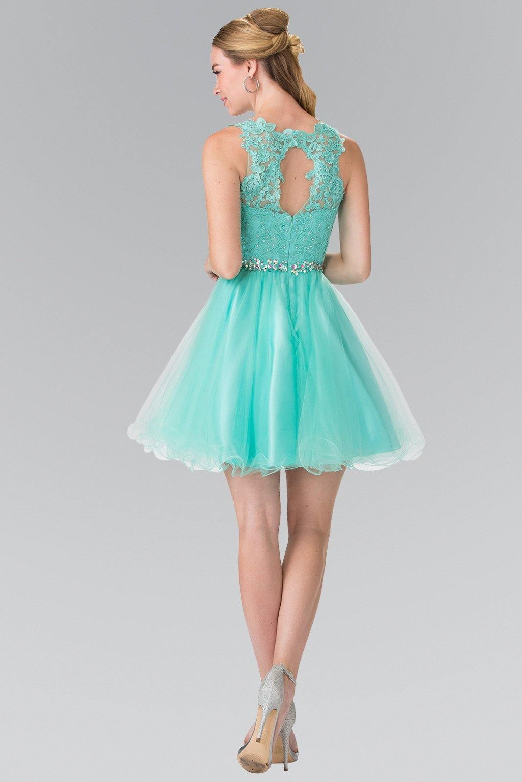 Lace Illusion Top A-line Short Dress Cocktail - The Dress Outlet Elizabeth K