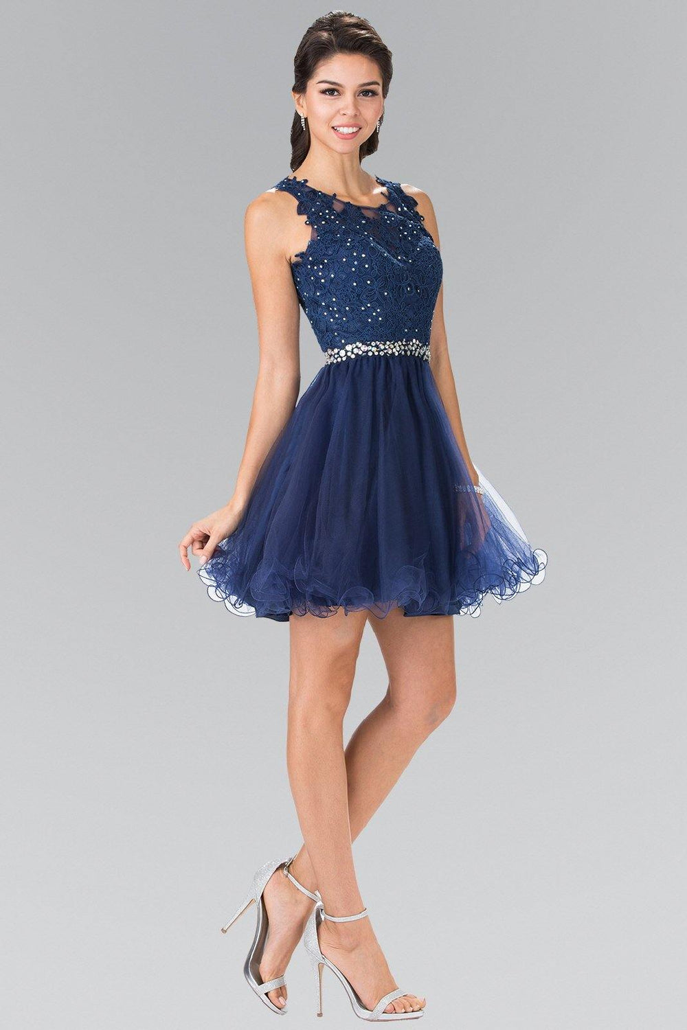 Lace Illusion Top A-line Short Dress Cocktail