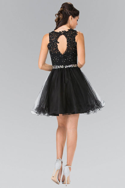 Lace Illusion Top A-line Short Dress Cocktail - The Dress Outlet Elizabeth K