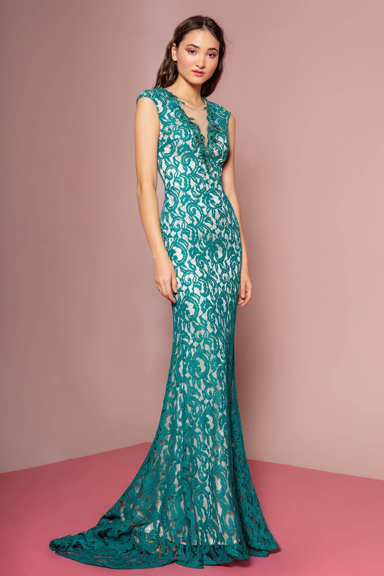Lace Long Open Back Prom Dress Formal