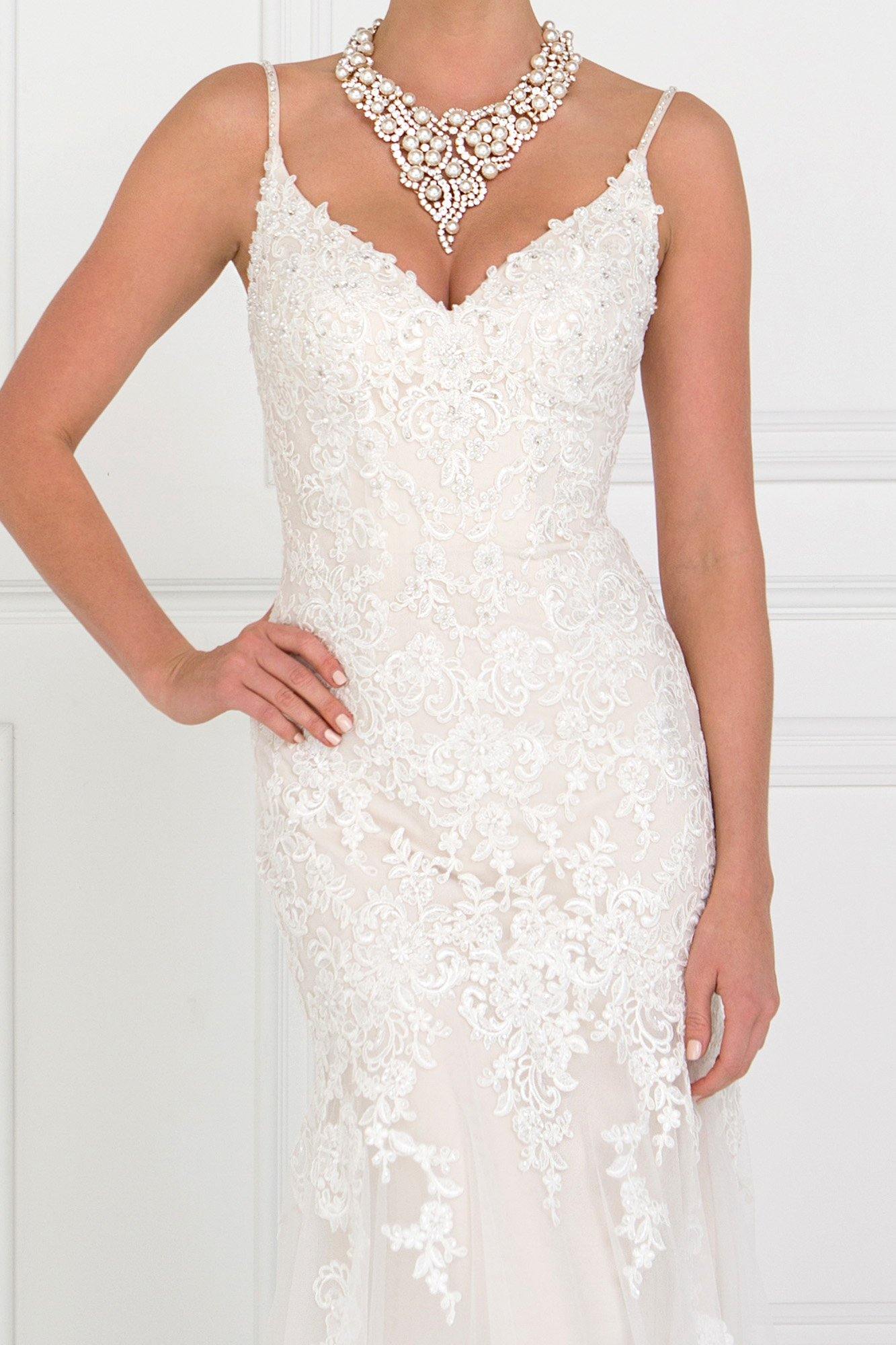 Lace V-Neck A-Line Long Wedding Dress