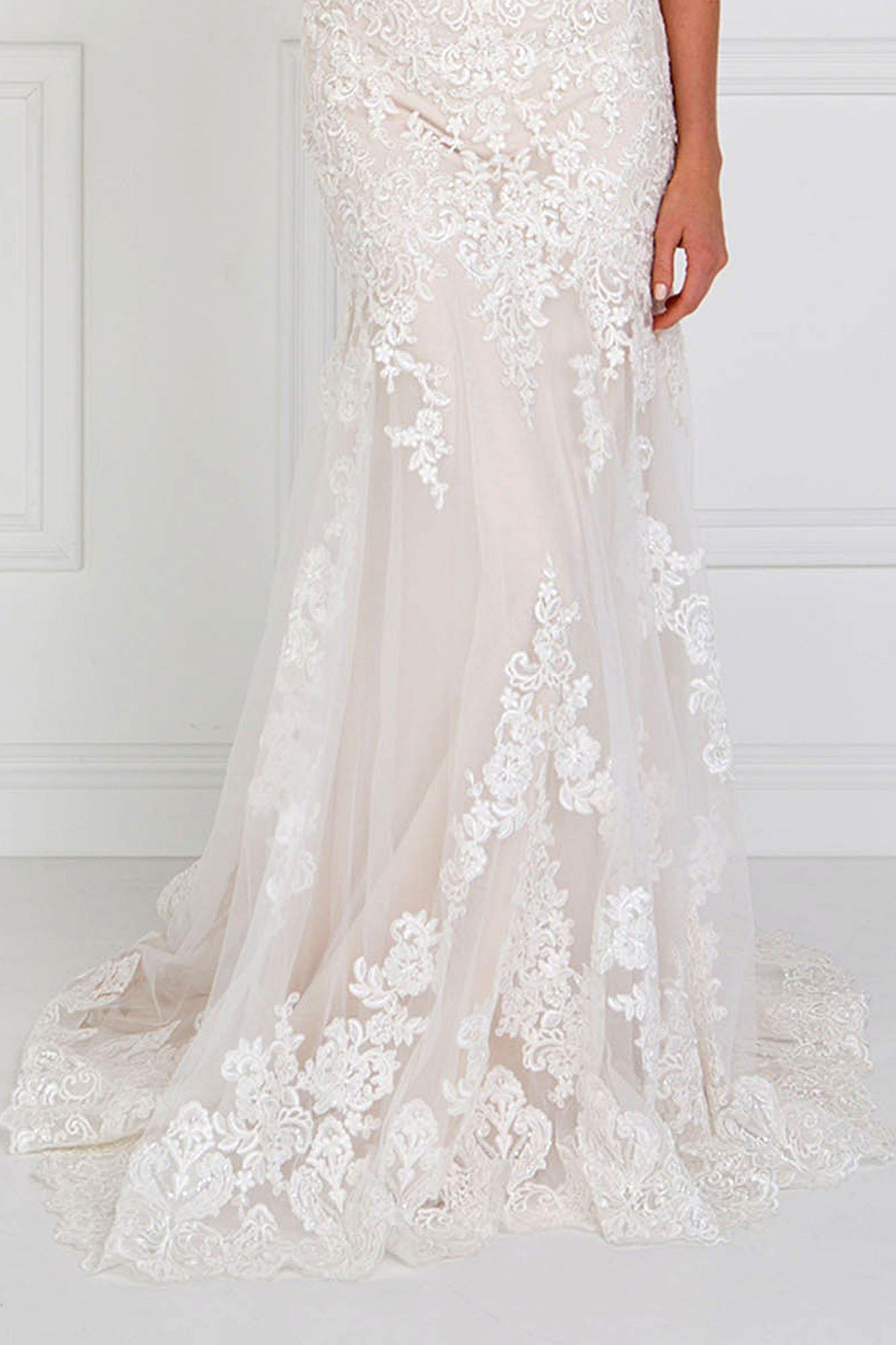 Lace V-Neck A-Line Long Wedding Dress