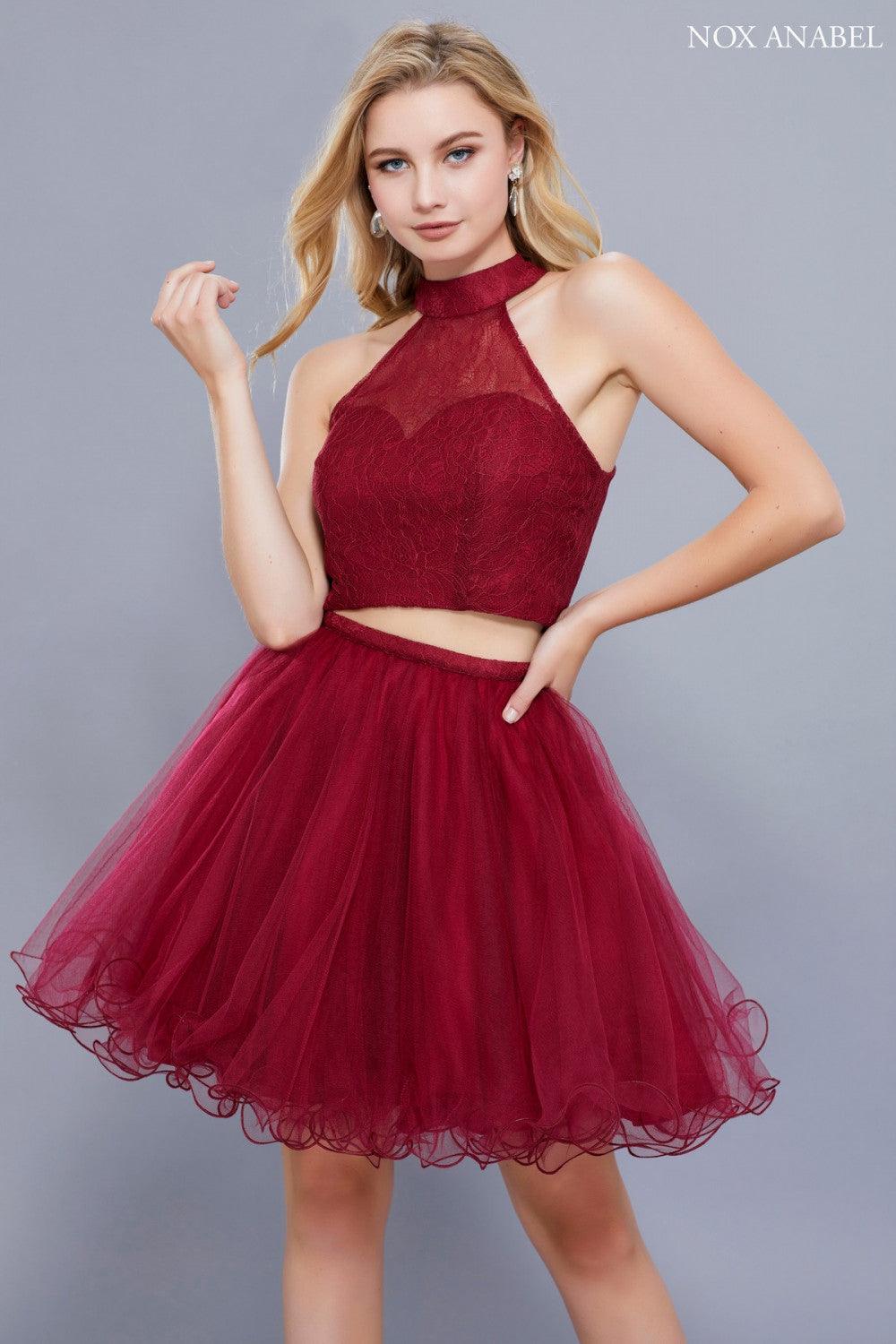 Laced Two Piece Sexy Homecoming Dress - The Dress Outlet Nox Anabel