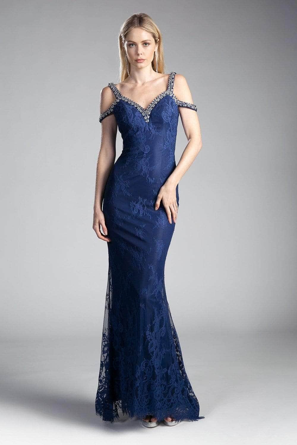 V-Neck Floor-Length Lace Evening Mermaid LaDivine 13112A