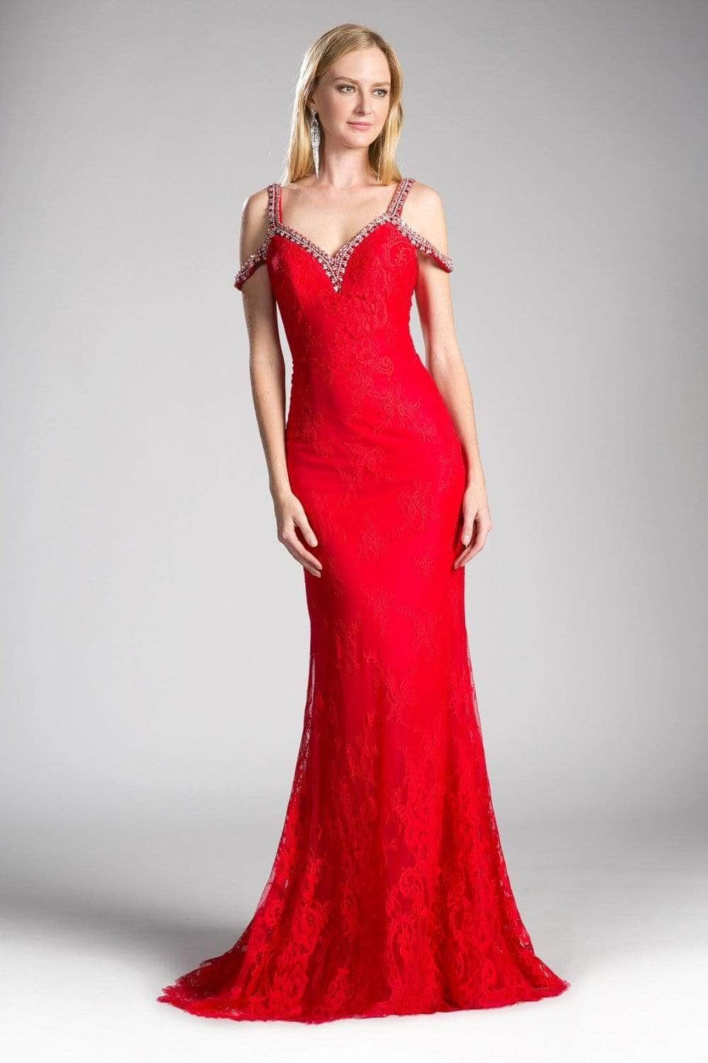 V-Neck Floor-Length Lace Evening Mermaid LaDivine 13112A