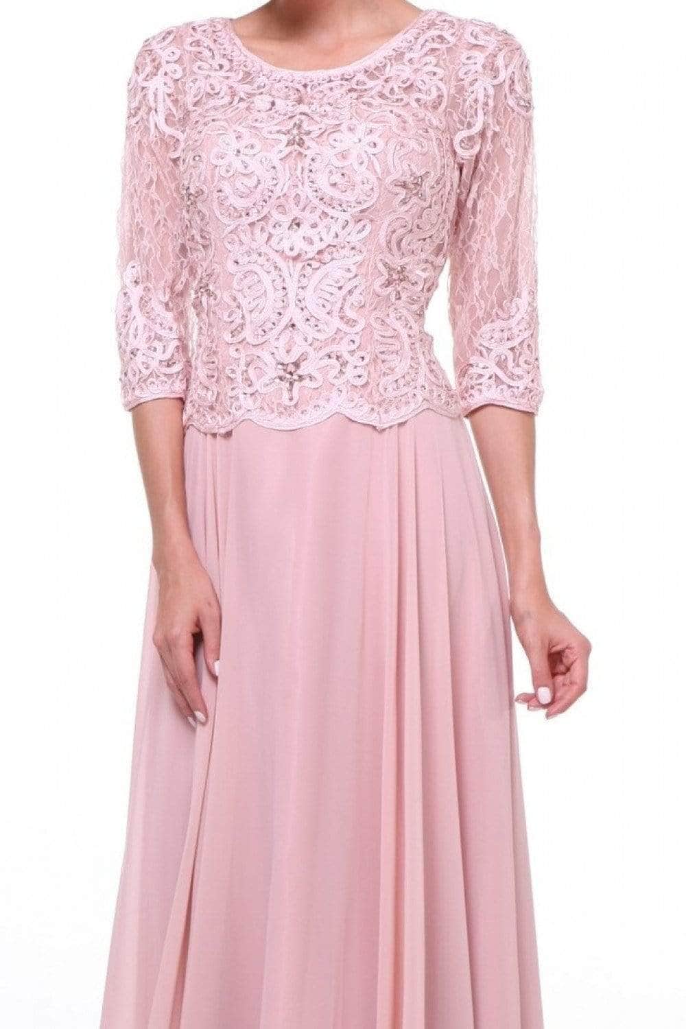 Crew/High-Neck Floor-Length Lace Evening A-Line LaDivine 14327