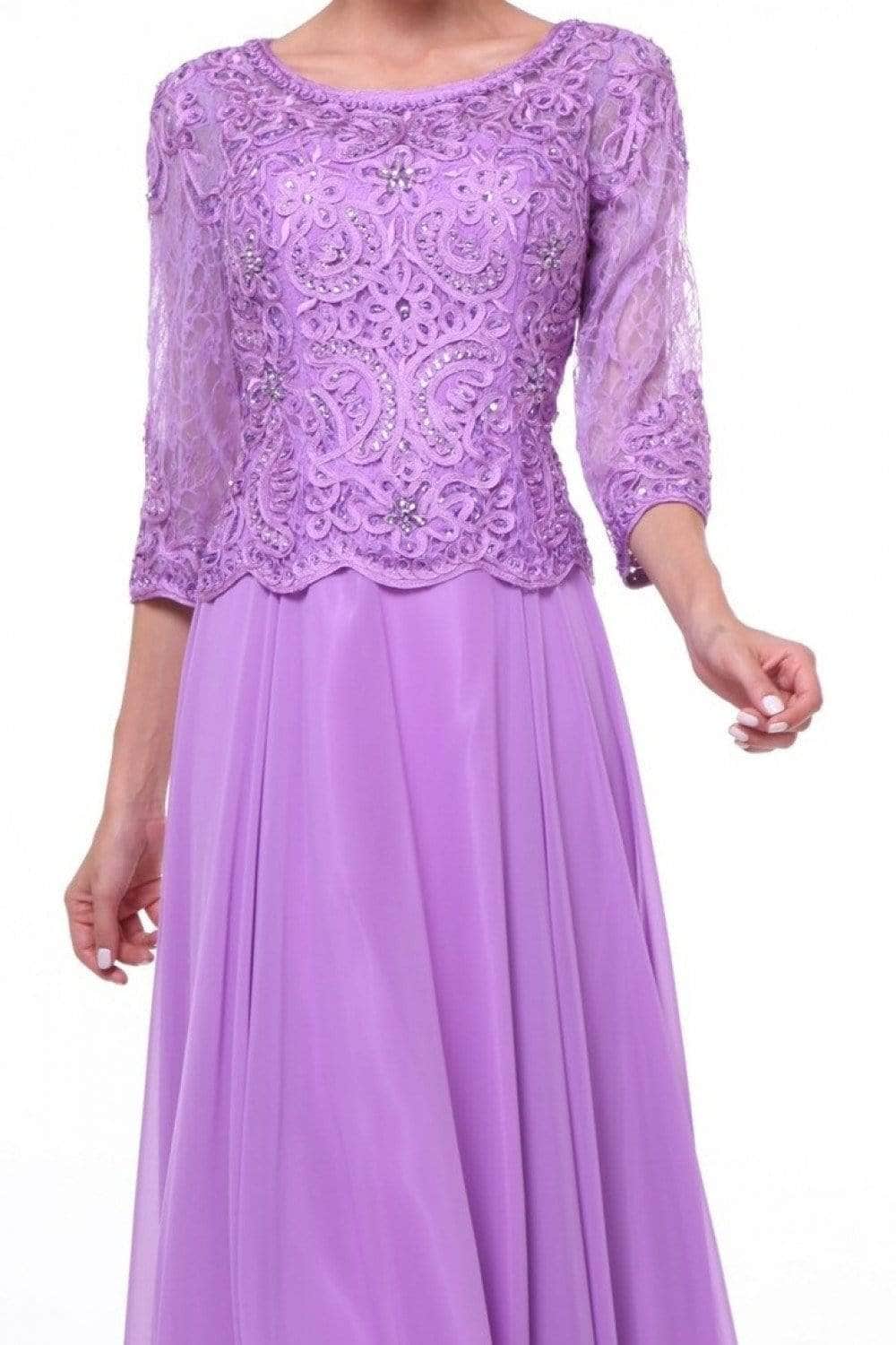 Crew/High-Neck Floor-Length Lace Evening A-Line LaDivine 14327