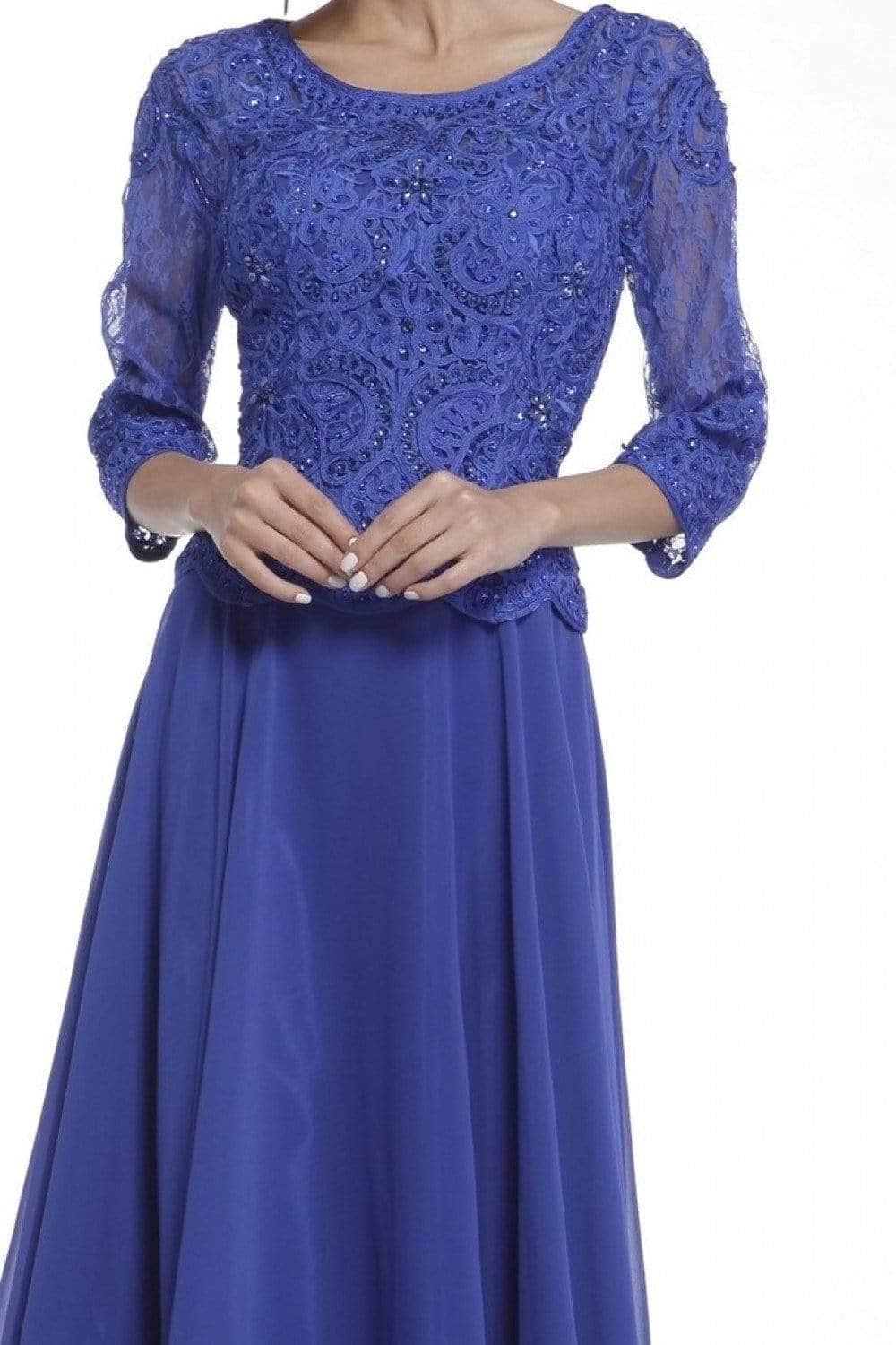 Crew/High-Neck Floor-Length Lace Evening A-Line LaDivine 14327