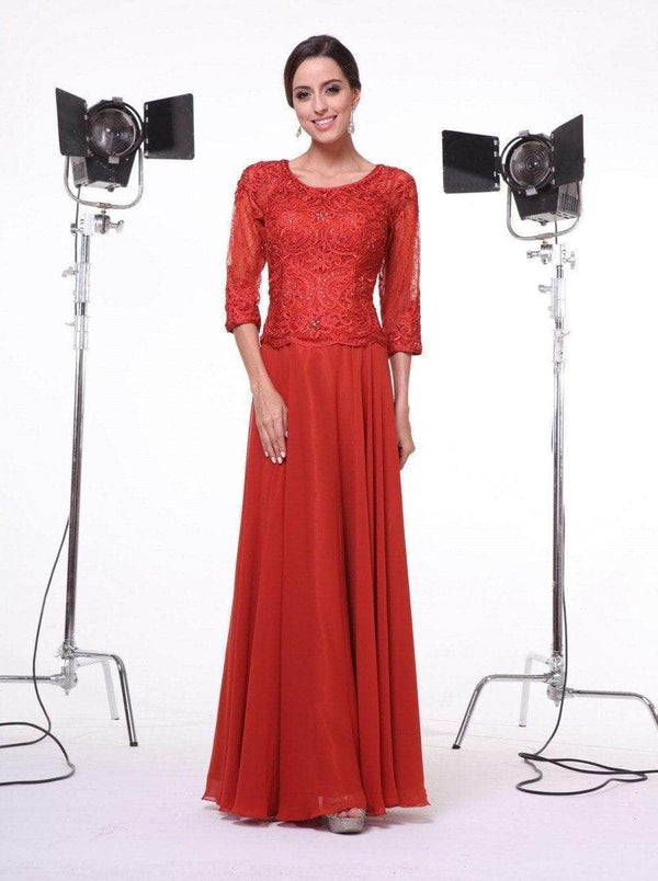 Crew/High-Neck Floor-Length Lace Evening A-Line LaDivine 14327