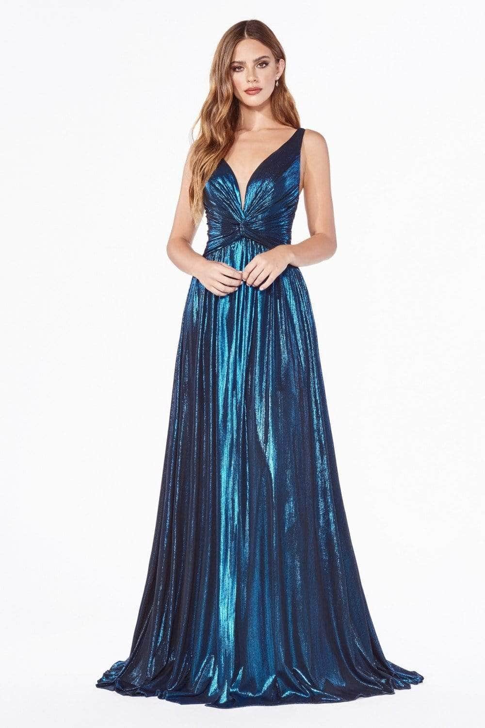 V-Neck High-Low Satin Prom A-Line LaDivine 0151