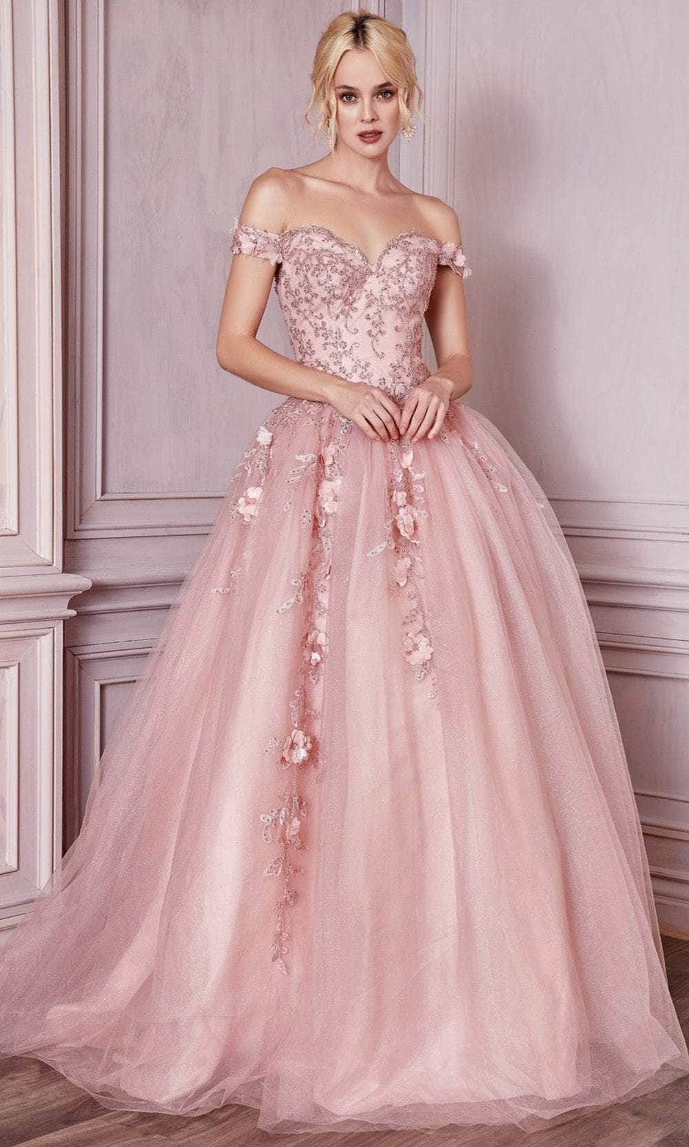 Quinceañera Dresses Floral Sequin Embellished Long Quinceañera Ball Gown Rose Gold