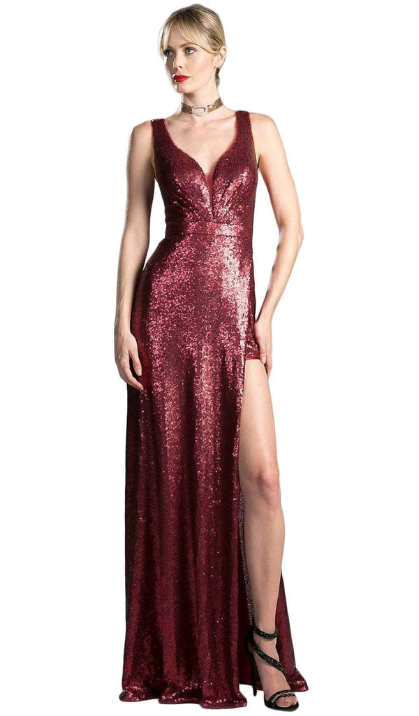 V-Neck Floor-Length Sequin Evening Mermaid LaDivine CH565