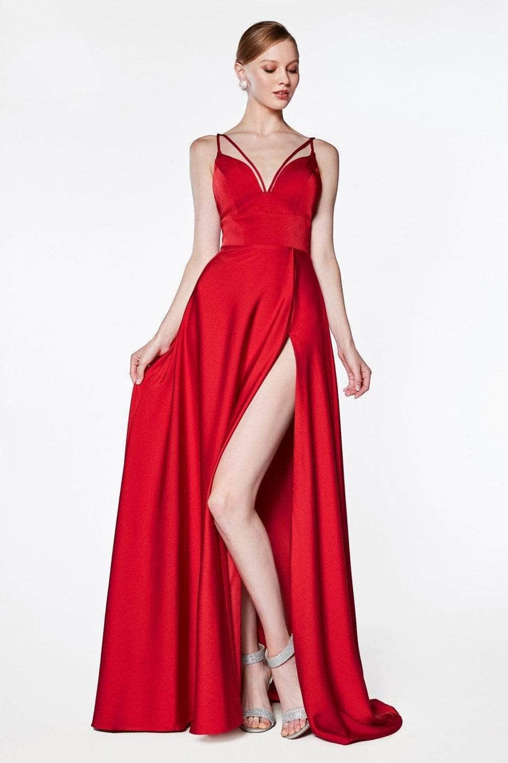V-Neck Floor-Length Satin Prom Fit & Flare LaDivine CS034