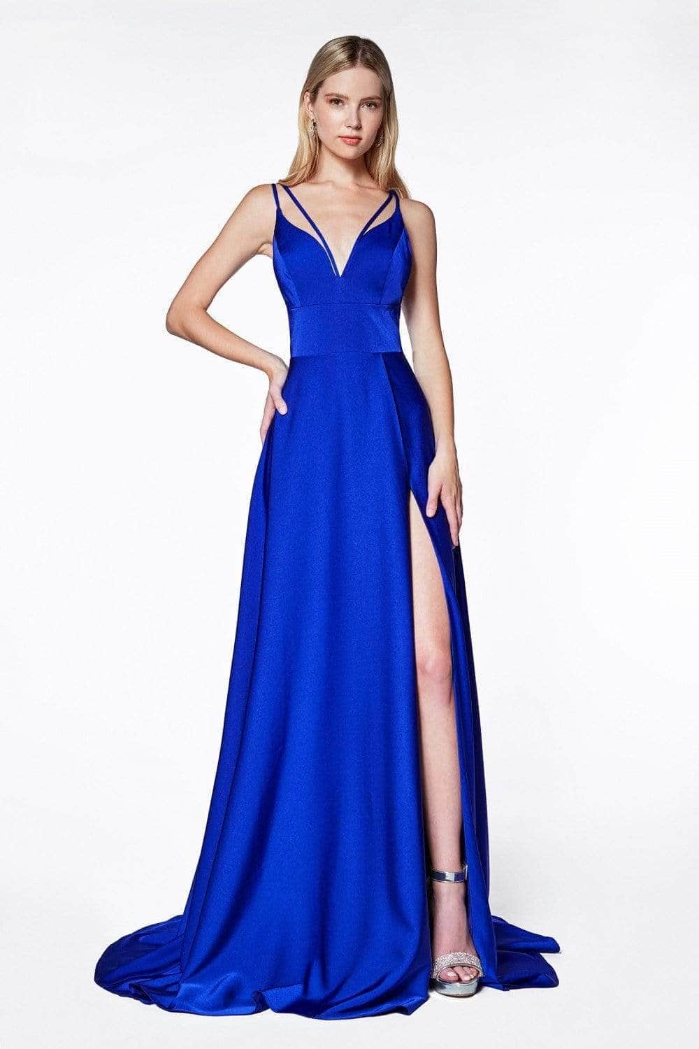 V-Neck Floor-Length Satin Prom Fit & Flare LaDivine CS034