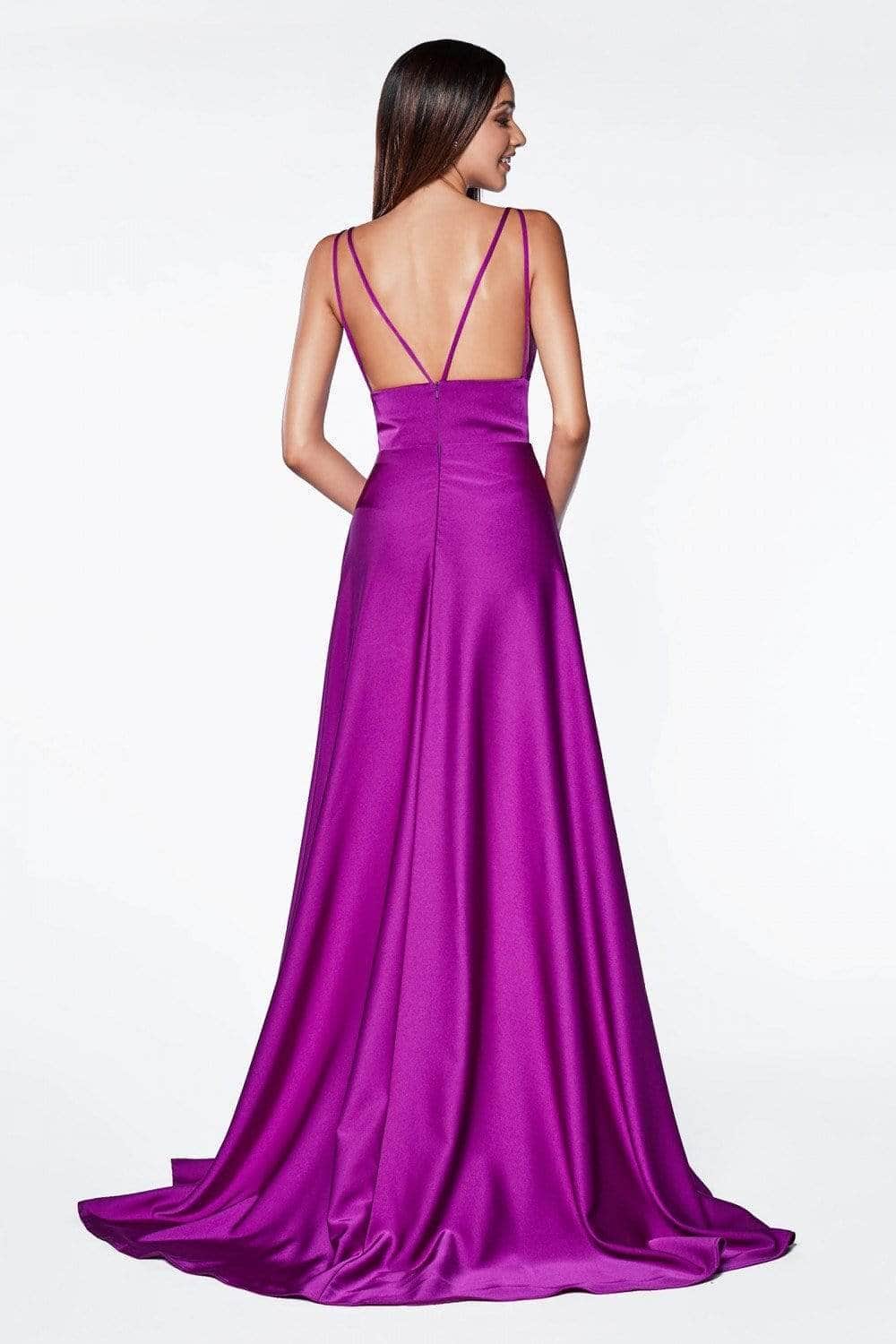 V-Neck Floor-Length Satin Prom Fit & Flare LaDivine CS034