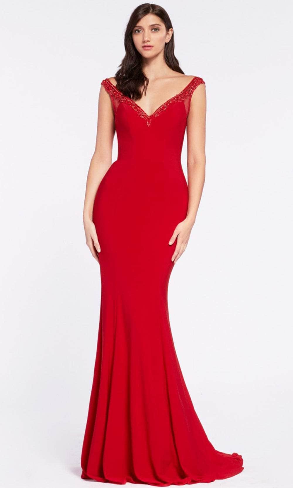 V-Neck Floor-Length Jersey Prom Mermaid LaDivine RV712