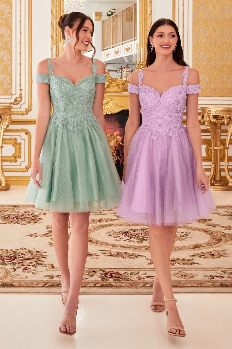 Cold-Shoulder Glitter Short Homecoming Dress -PromGirl Blush / Medium Cold-Shoulder Glitter Short Homecoming Dress -PromGirl Blush / Medium