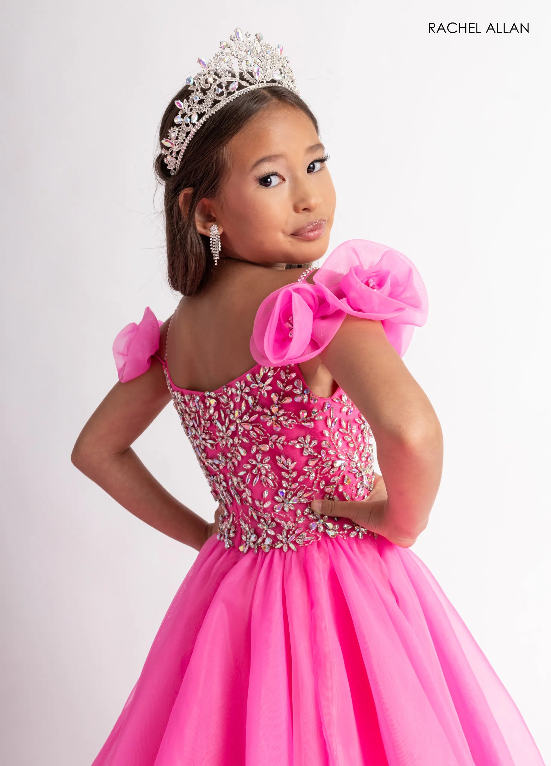 Hot Pink Scoop Floor-Length Tulle Flower Girl Dress with Beaded Bodice Rachel Allan 10300