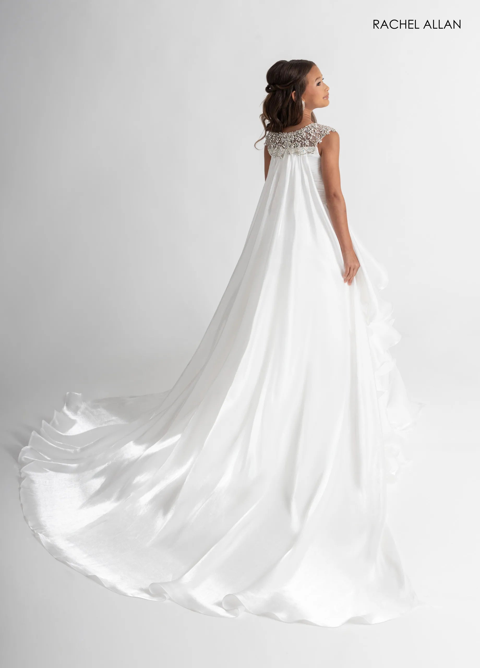 Jewel Neck Long Organza Flower Girl Dress by Rachel Allan 10310 in White