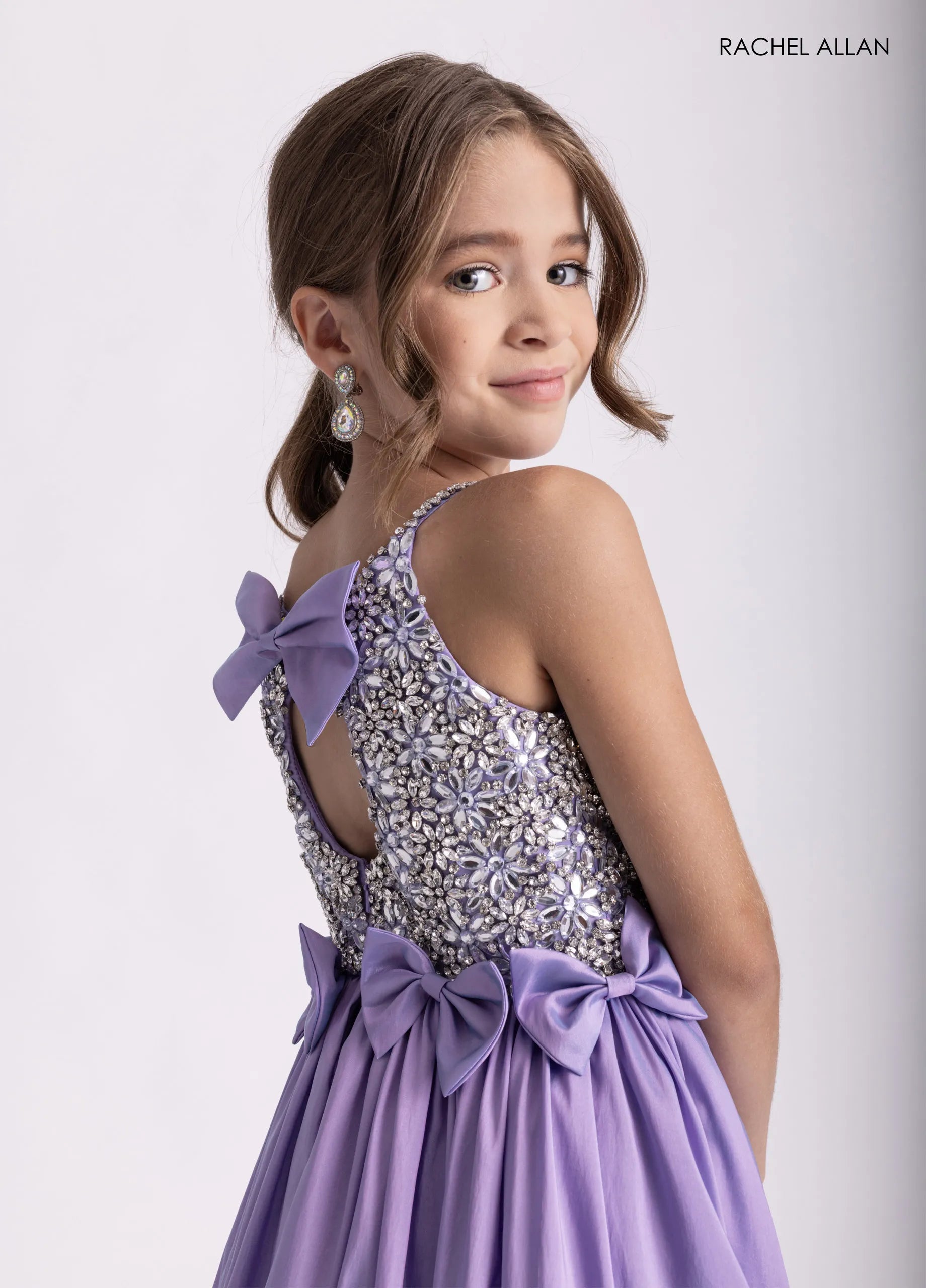 Lilac Scoop Neck Floor-Length Sequin Pageant Romper with Ruffled Overskirt Rachel Allan 10301