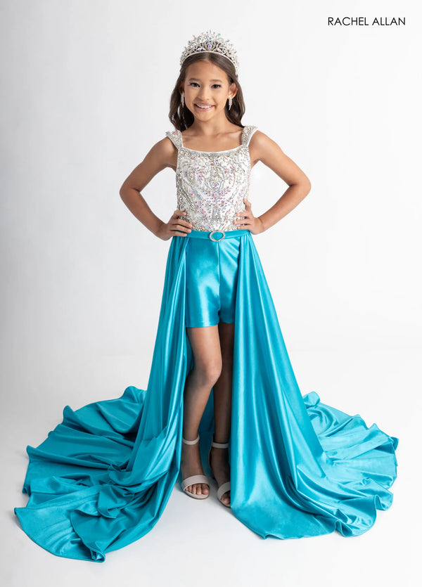 Square Neck High-Low Satin Pageant Dress by Rachel Allan 10315