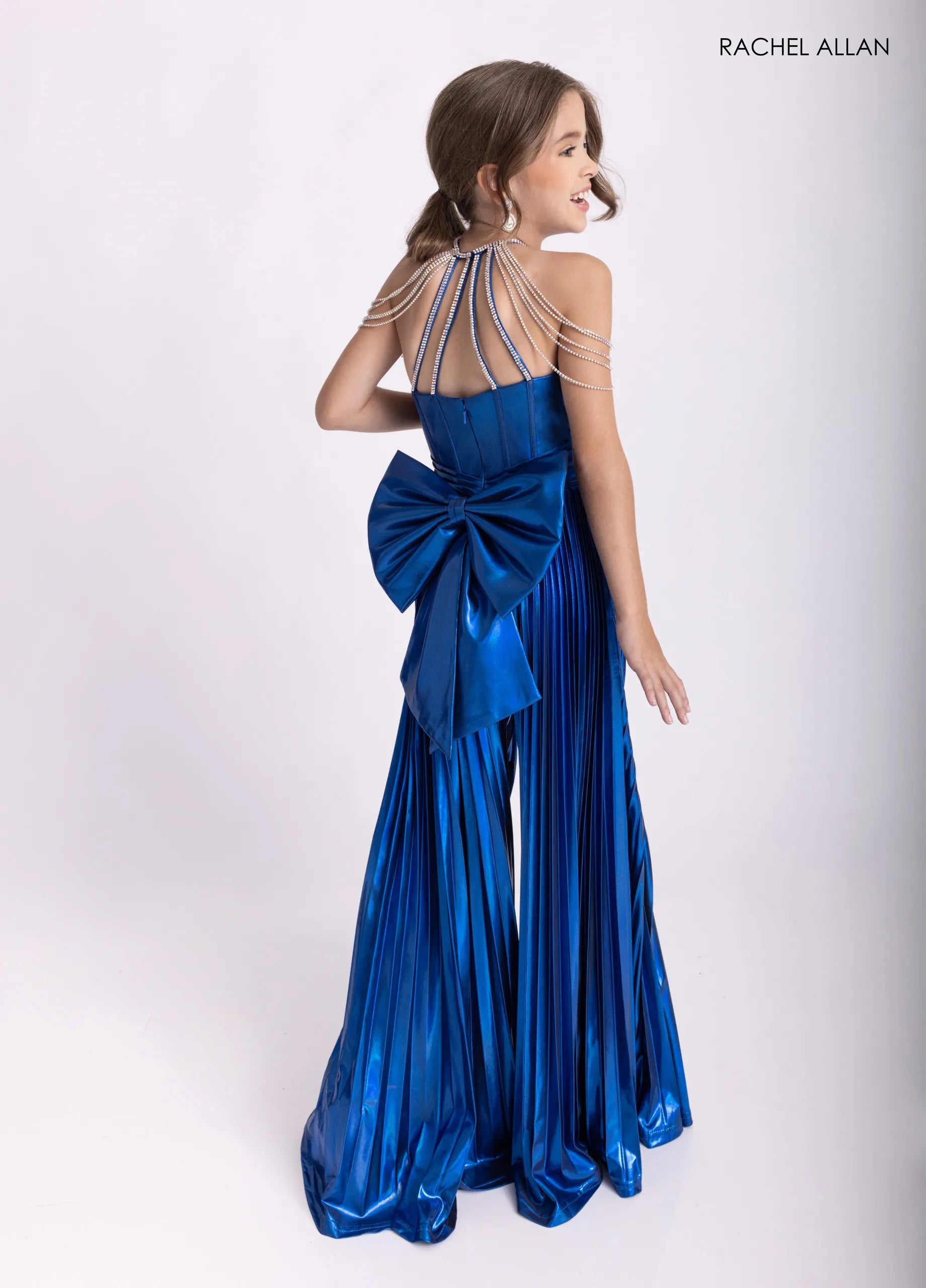 Beaded Off-Shoulder Long Jumpsuit Pageant Dress by Rachel Allan 10305 in Royal