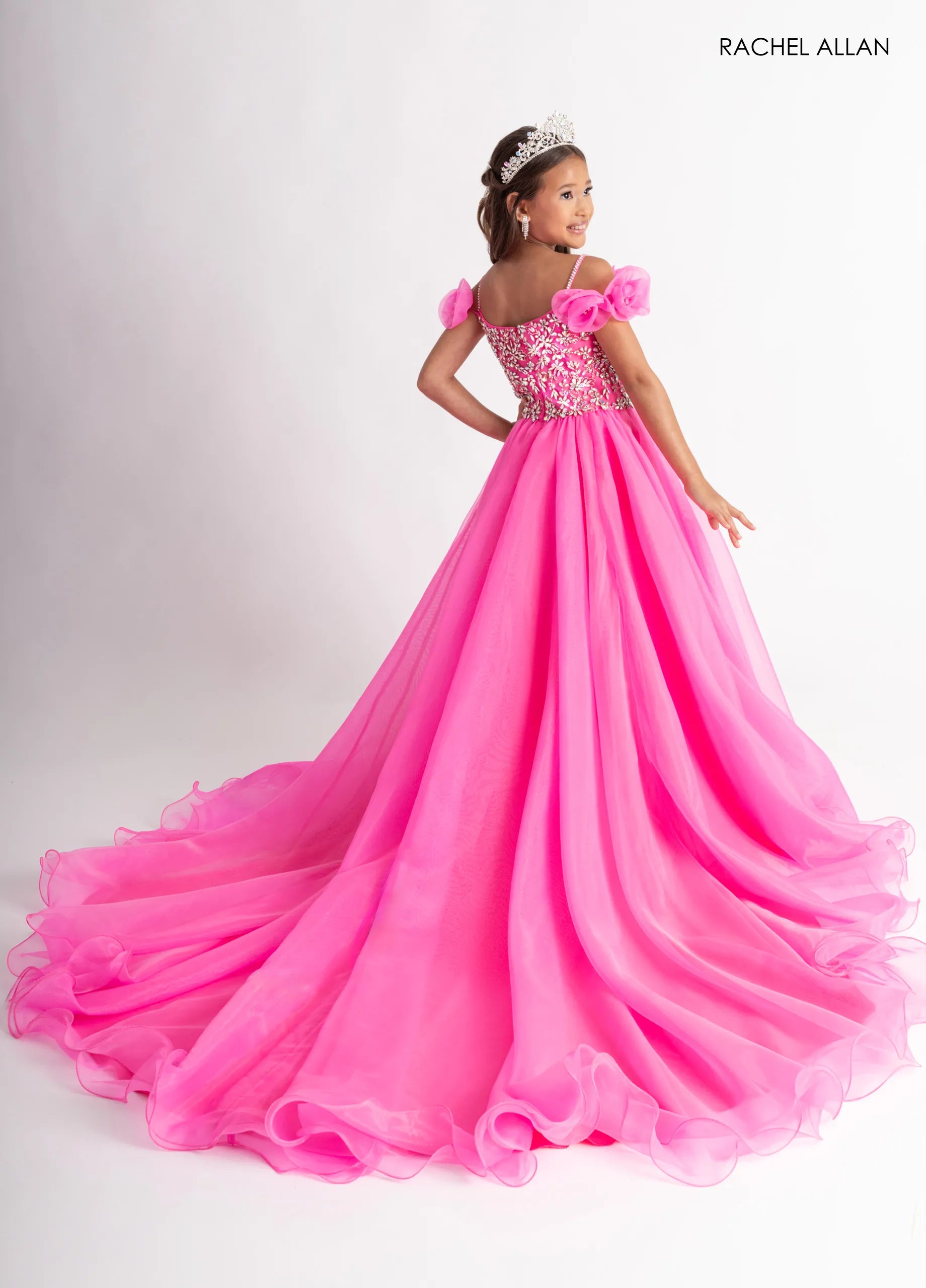 Hot Pink Scoop Floor-Length Tulle Flower Girl Dress with Beaded Bodice Rachel Allan 10300