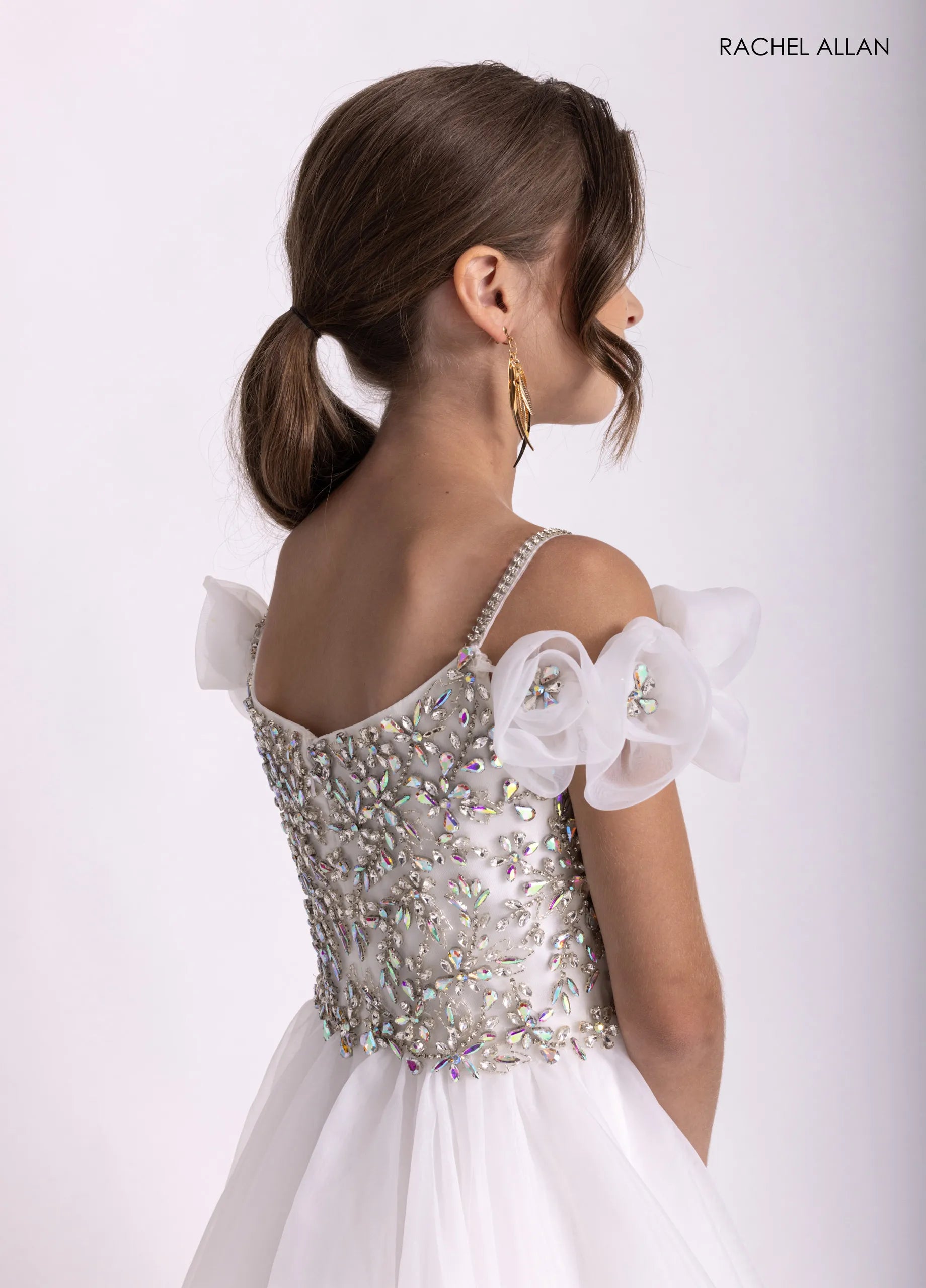 White Scoop Floor-Length Tulle Flower Girl Dress with Beaded Bodice Rachel Allan 10300