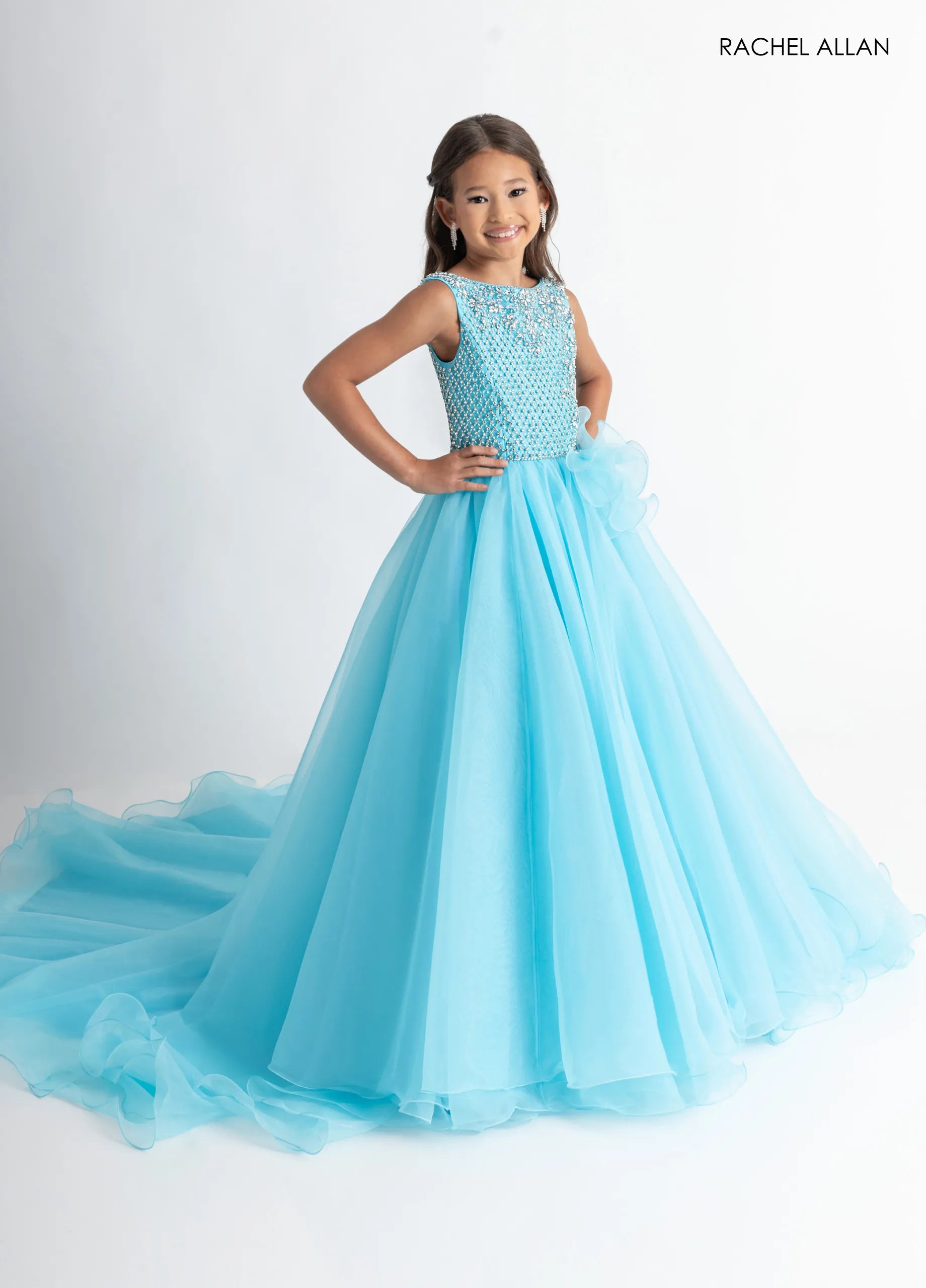 Jewel Neck Ballgown Organza Flower Girl Dress by Rachel Allan 10312 in Turquoise
