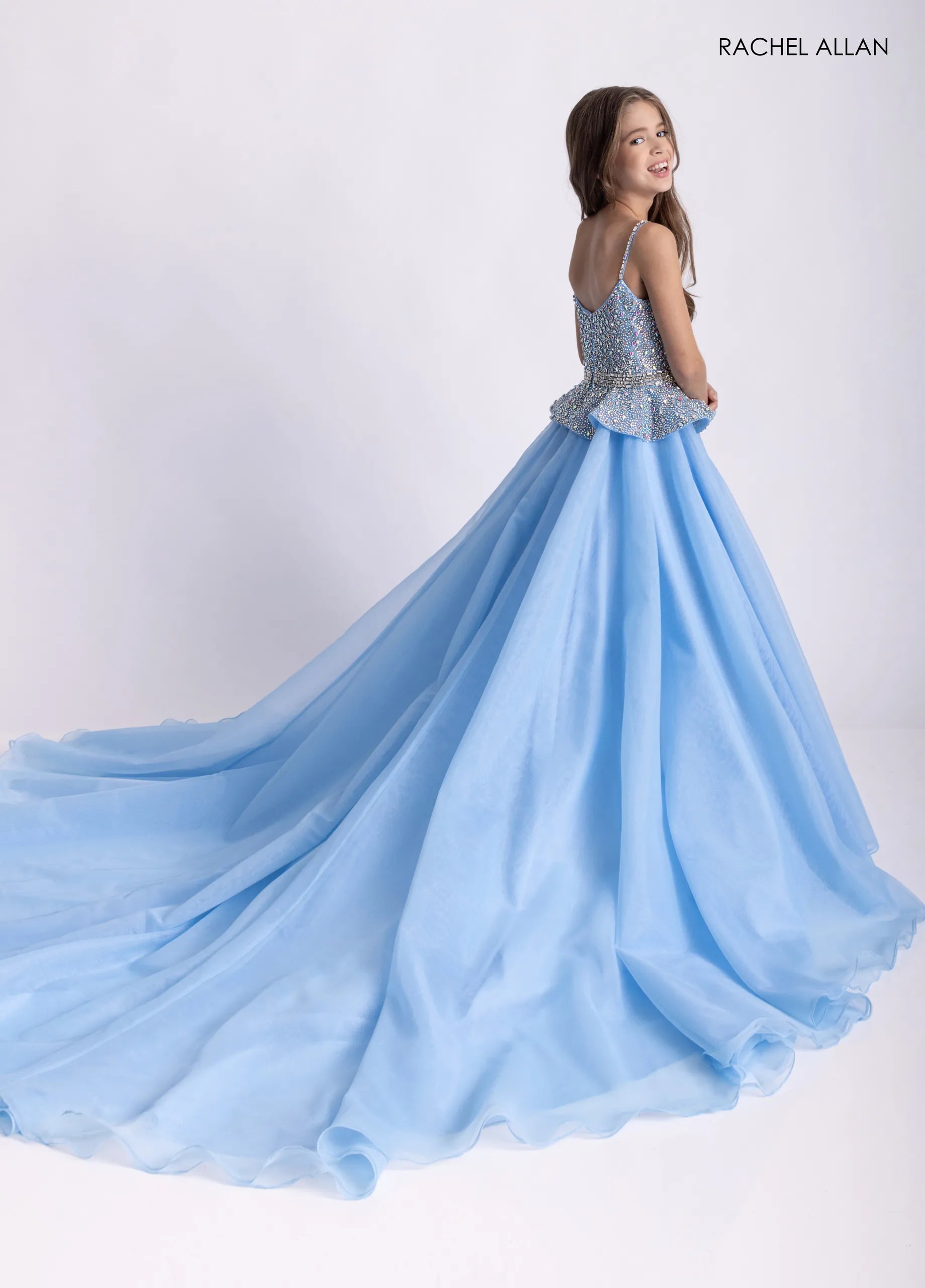 Embellished Sleeveless Tulle Flower Girl Dress by Rachel Allan 10306 in Periwinkle