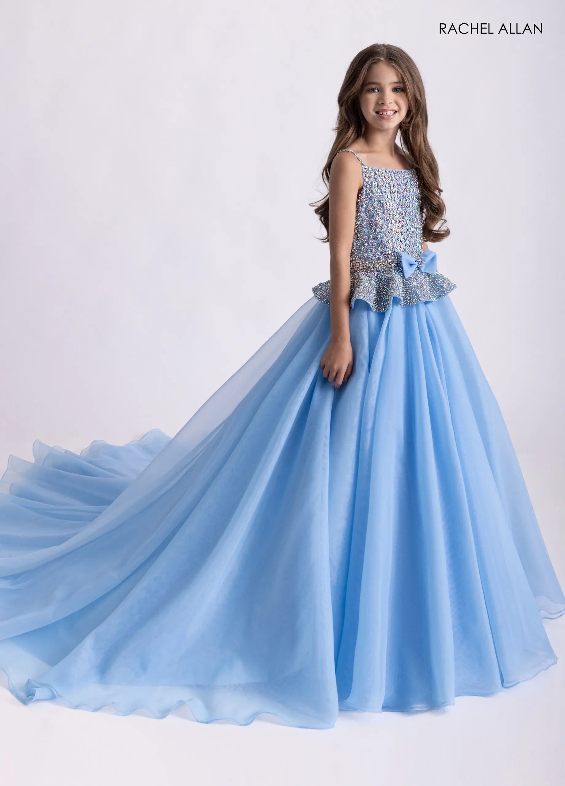 Embellished Sleeveless Tulle Flower Girl Dress by Rachel Allan 10306 in Periwinkle