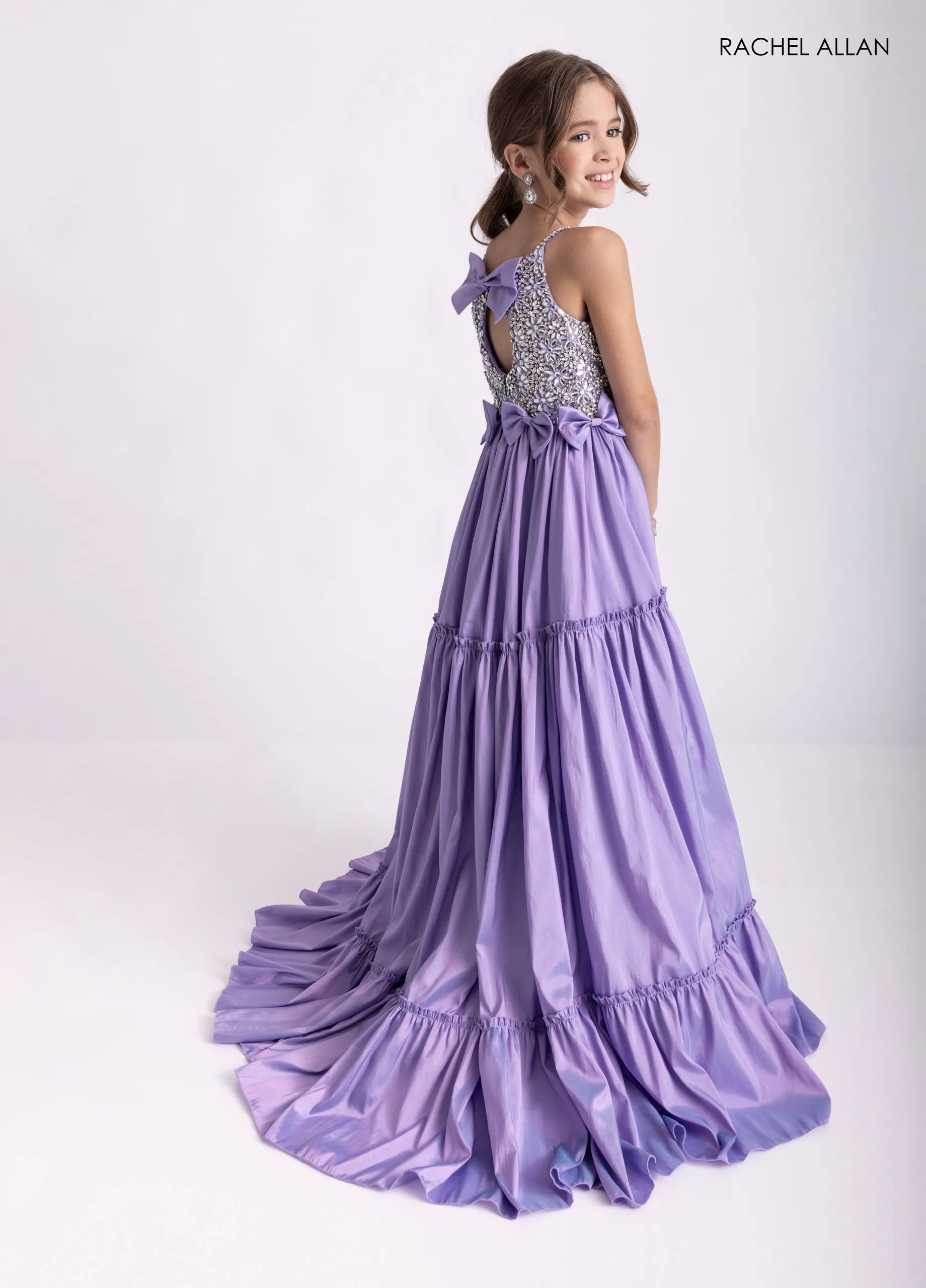 Lilac Scoop Neck Floor-Length Sequin Pageant Romper with Ruffled Overskirt Rachel Allan 10301