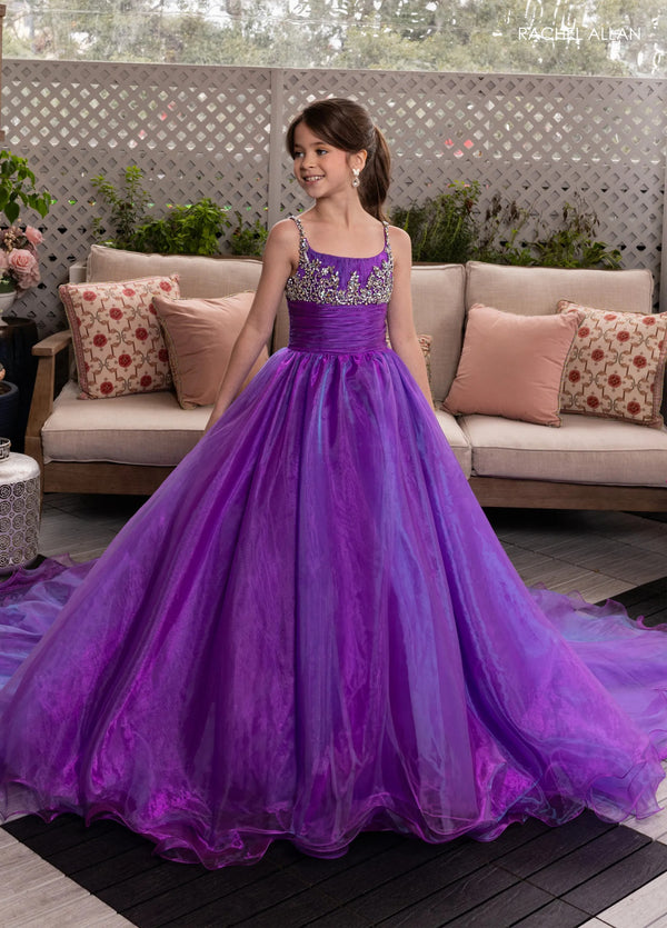 Scoop-Neck Floor-Length Organza Pageant Ball Gown with Crystal-Beaded Bodice Rachel Allan 10287