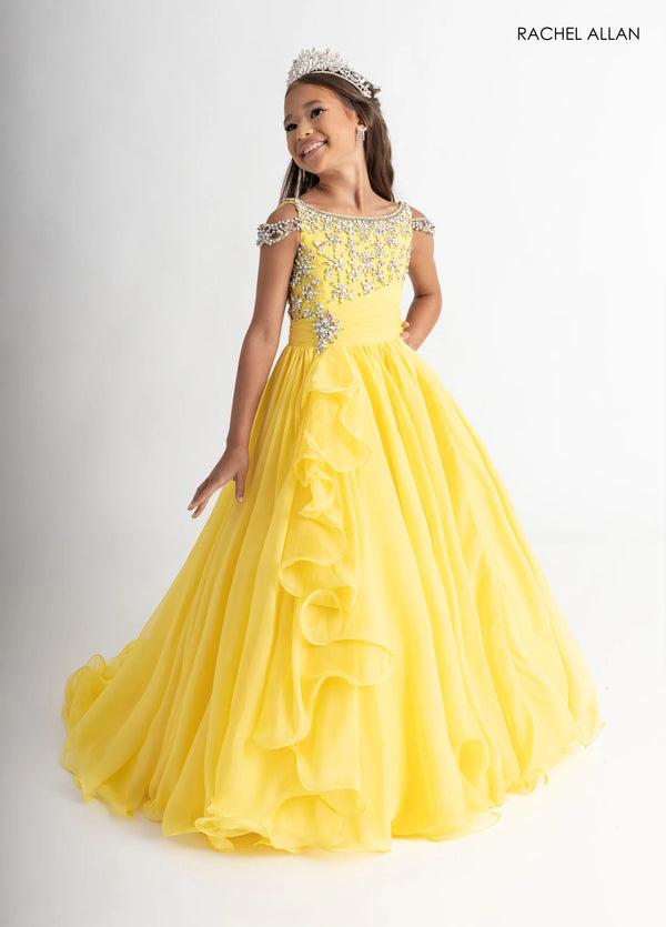Illusion Neckline Long Chiffon Flower Girl Dress by Rachel Allan 10302
