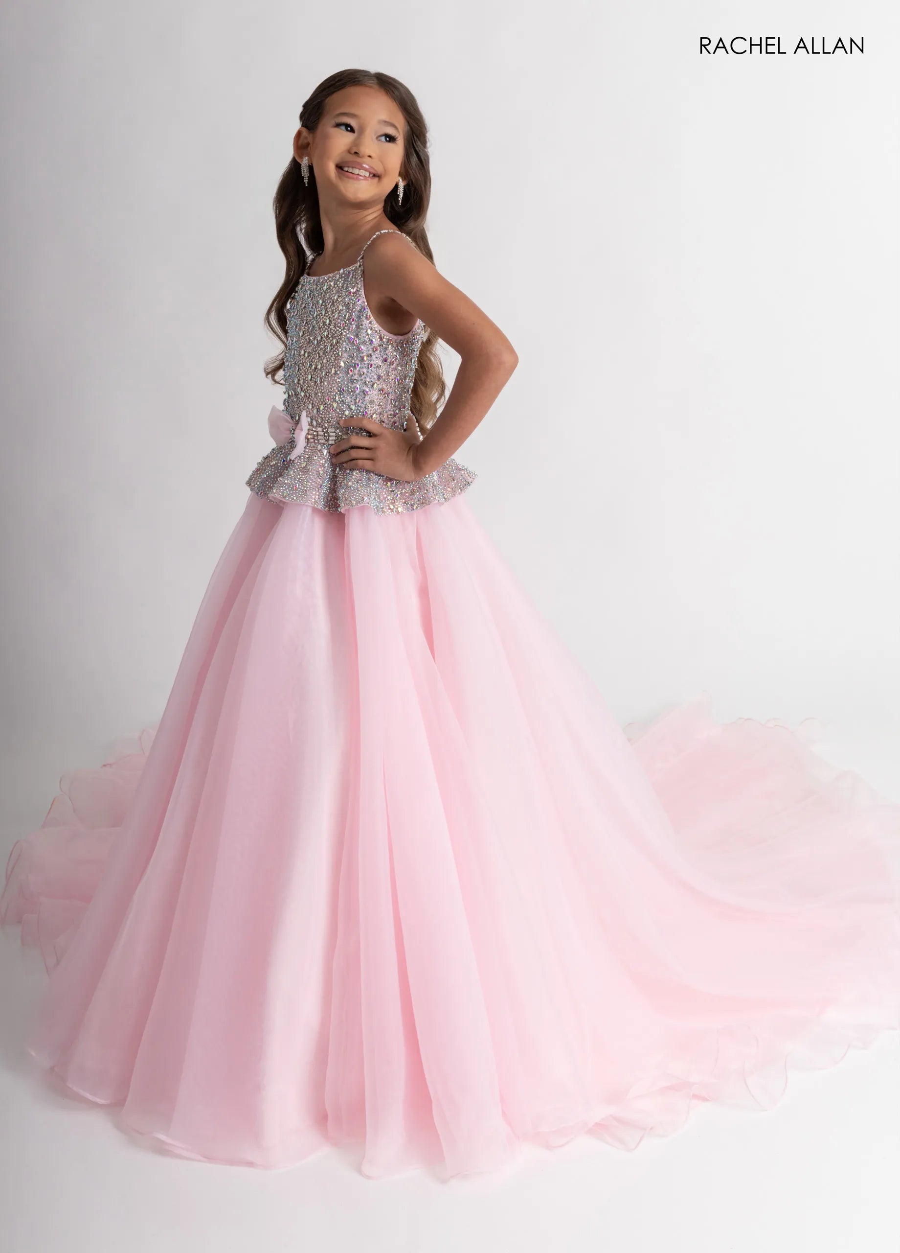 Embellished Sleeveless Tulle Flower Girl Dress by Rachel Allan 10306 in Pink