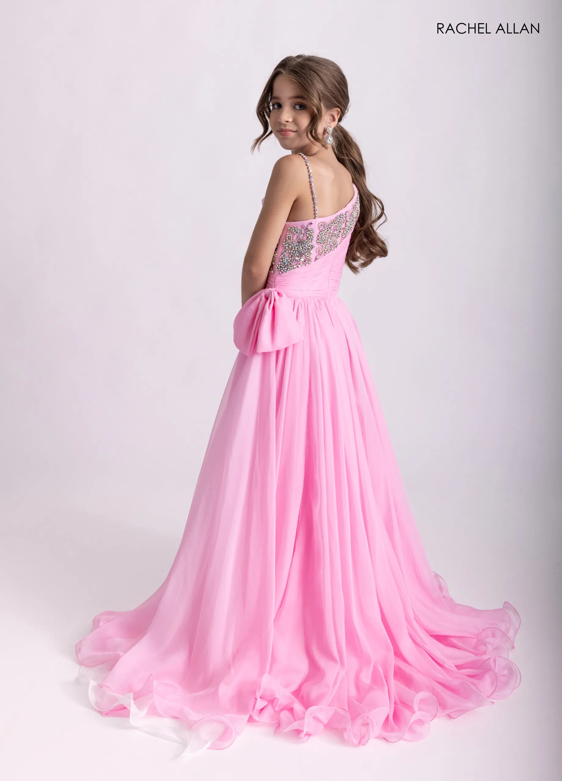 One-Shoulder Short Embellished Romper Gown by Rachel Allan 10311 in Pink