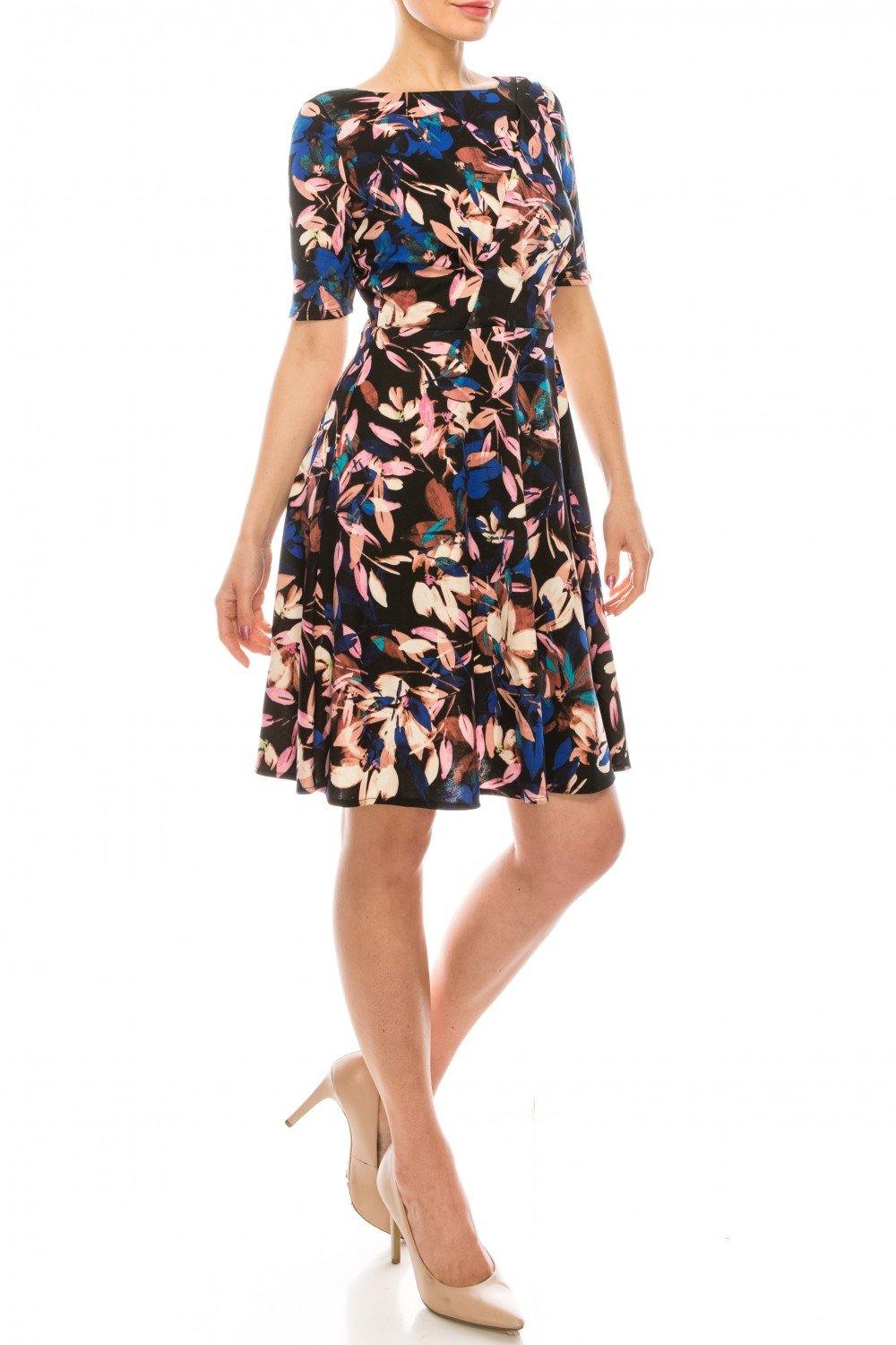 London Times Abstract Floral Printed A-Line Dress - The Dress Outlet