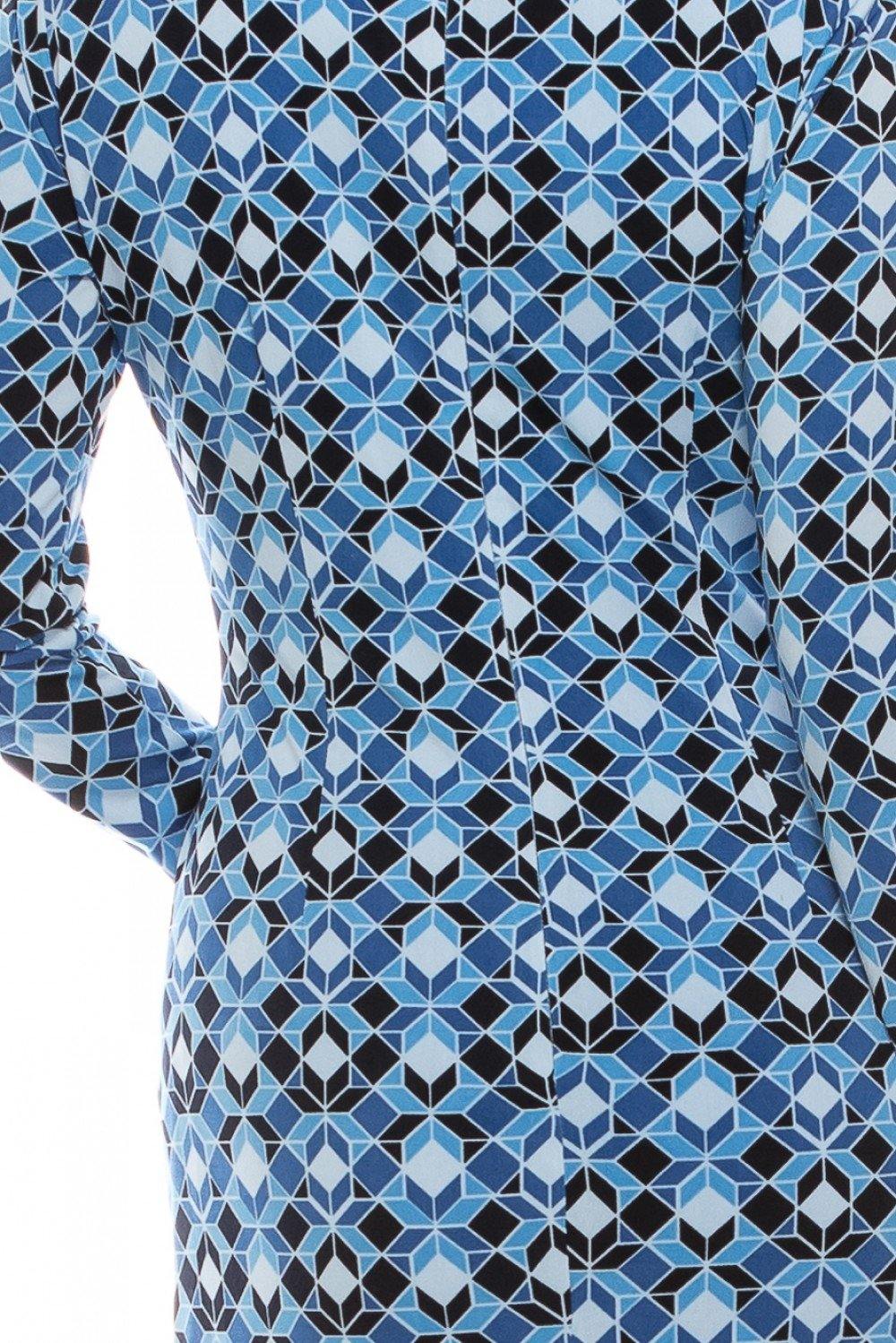 London Times Geometric Faux Wrap Dress with Silver Waist Detail
