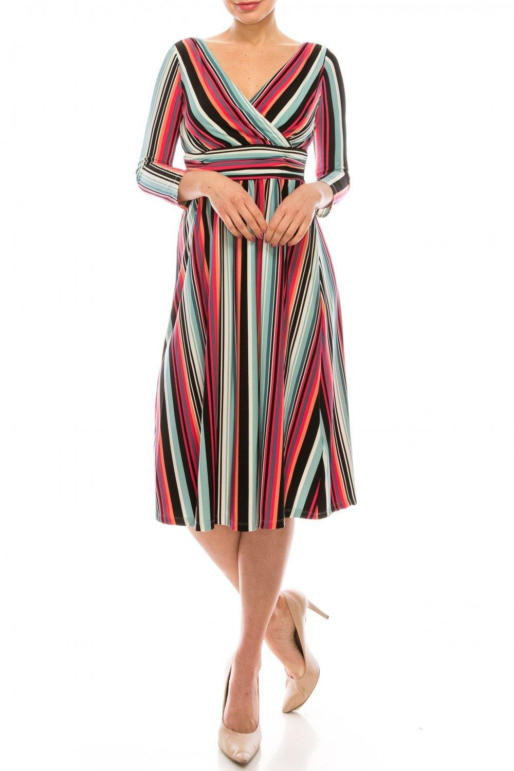 London Times Soft Striped Empire Waist Midi Dress Sale - The Dress Outlet