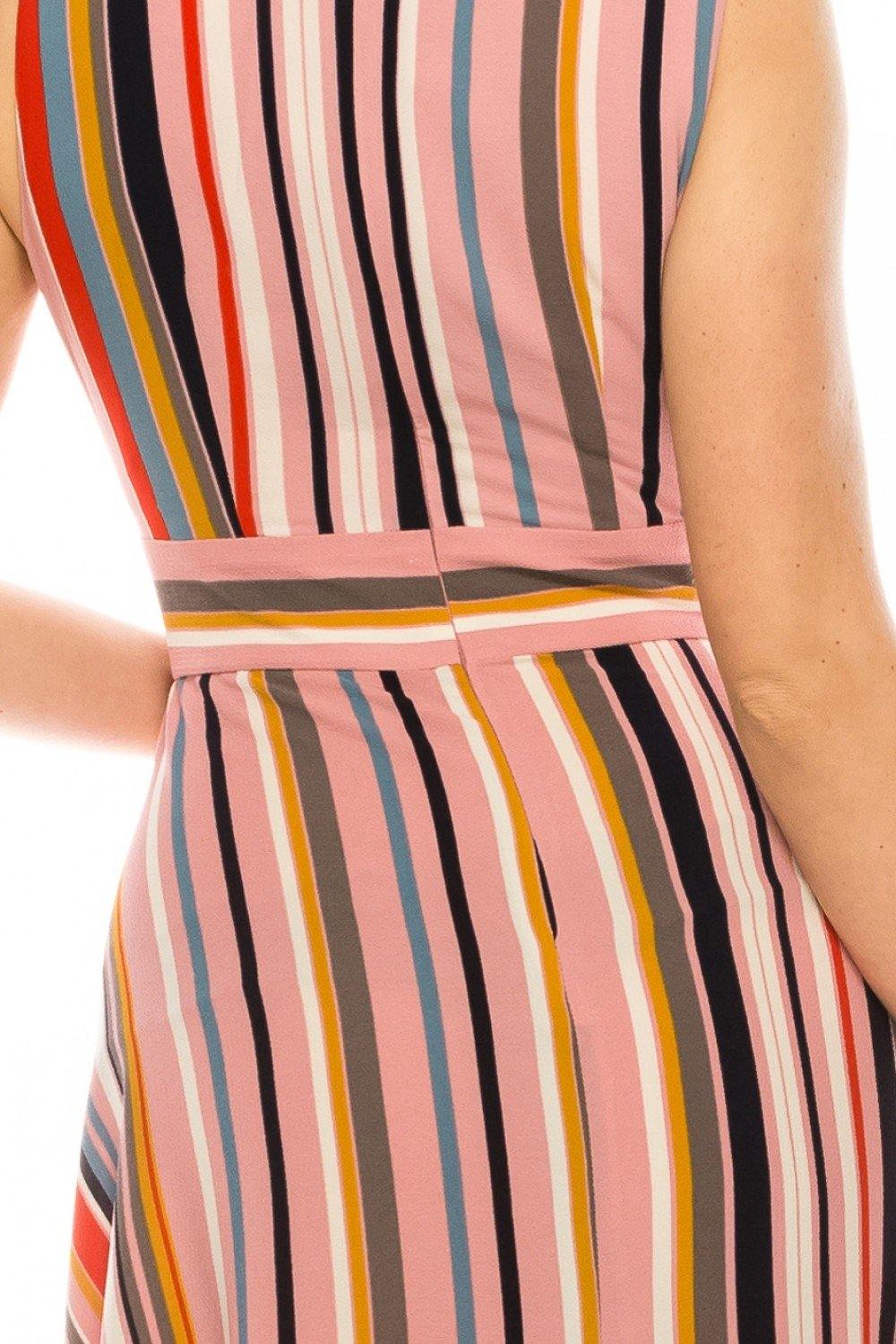 London Times Striped Surplice A-Line Dress - The Dress Outlet