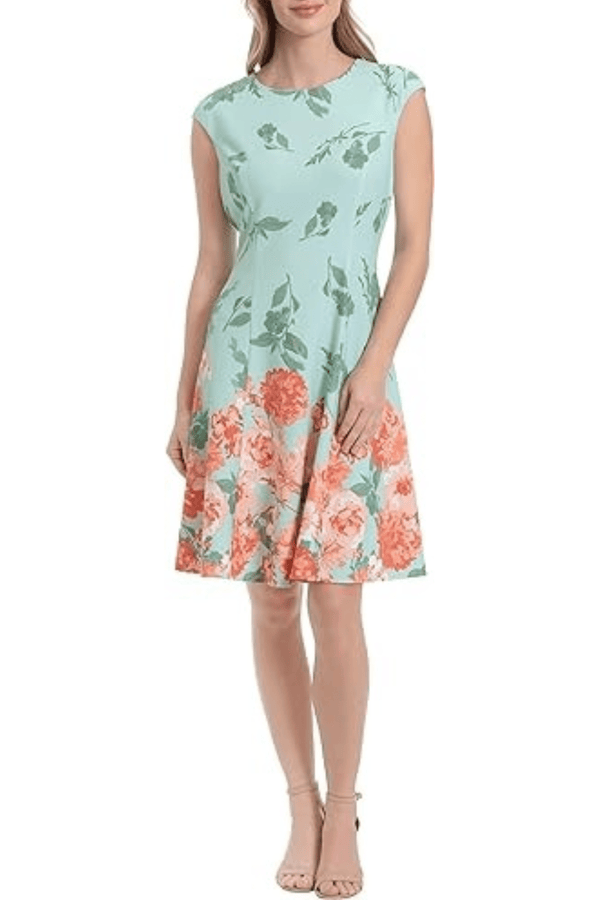 Jewel Neck Knee-Length Crepe Cocktail Fit & Flare Dress London Times T6705M